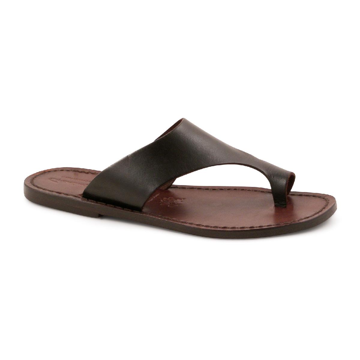 Brown leather thong sandals for women handmade