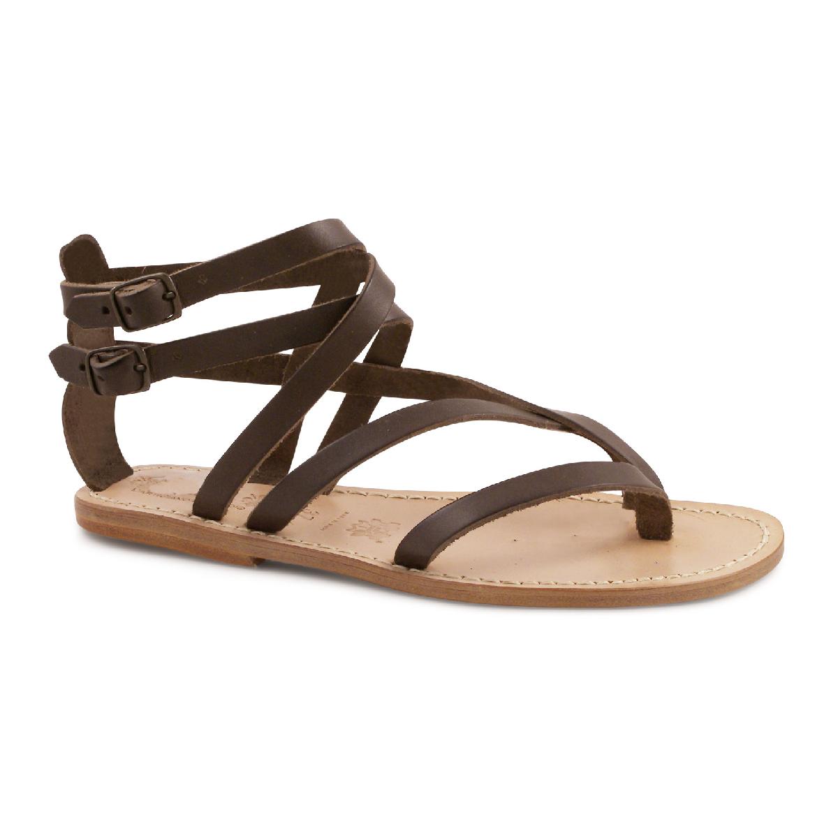 Damen-Sandalen im Gladiator-Stil aus braunem Leder