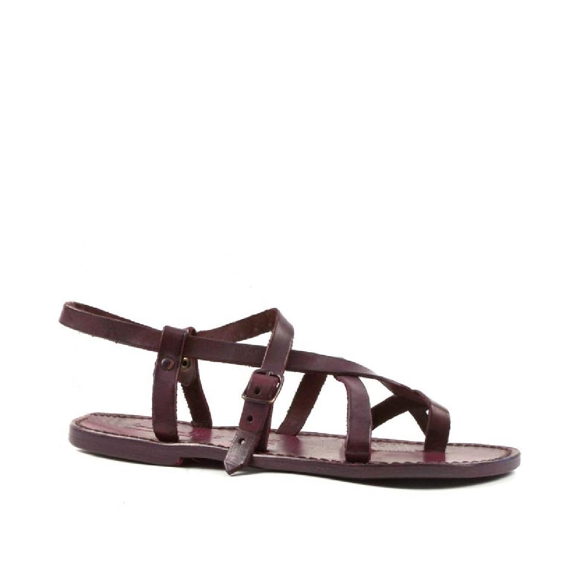 Damen Riemchen-Sandalen aus violettem Leder in Italien von Hand gefertigt