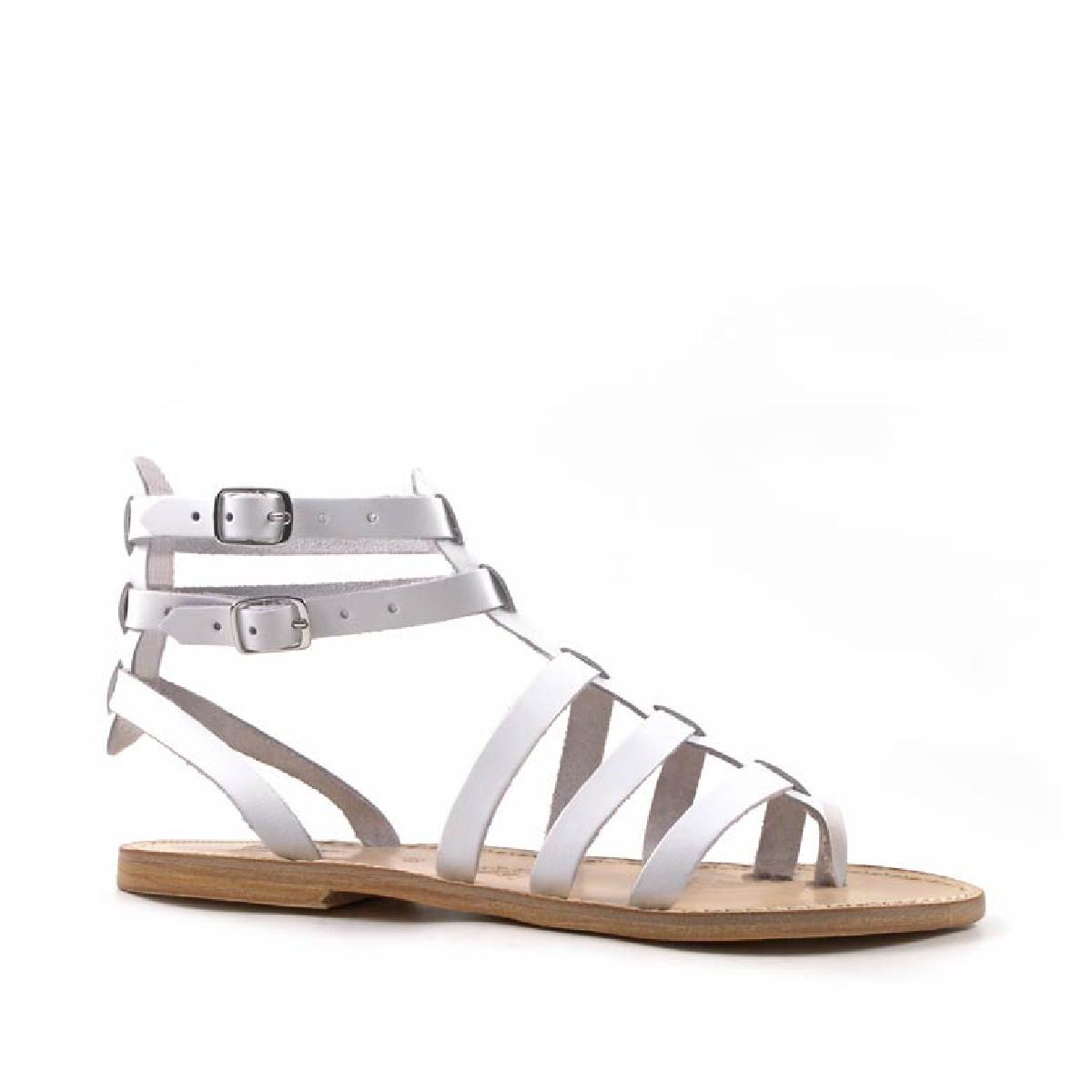 Sandalias gladiador blanco para damas hecho a mano en Italia en cuero genuino