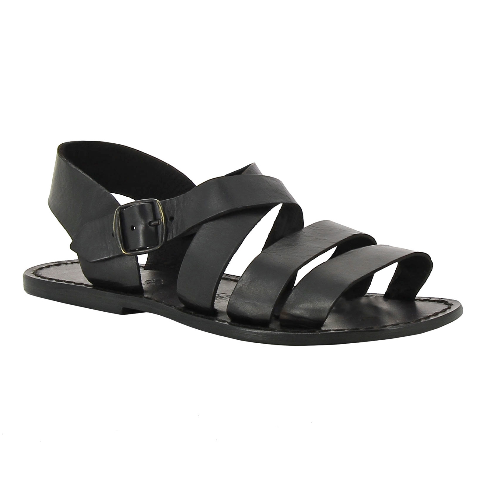 Hand gefertigte Herren-Sandalen aus schwarzen Leder