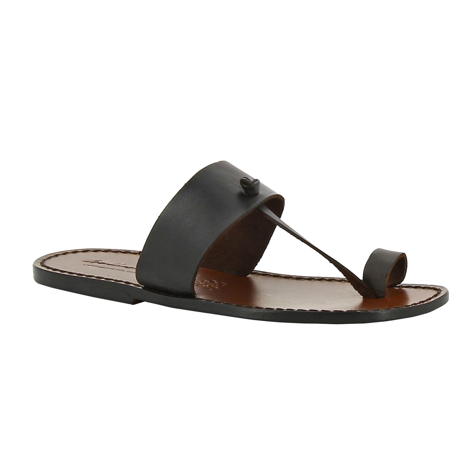 Sandals tong cuir homme marron foncé artisanales