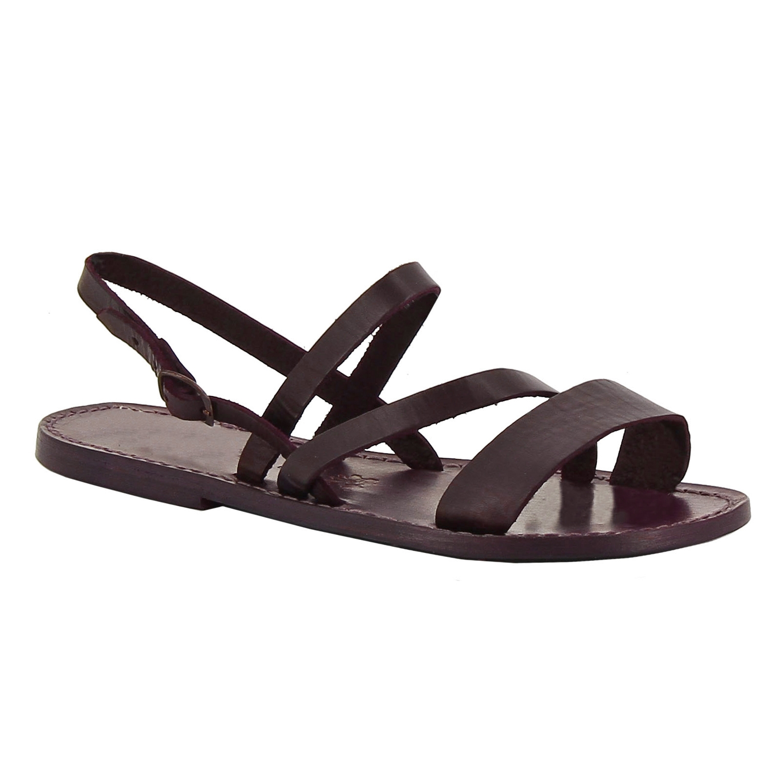 Flache Sandalen für Damen aus pflaume Leder