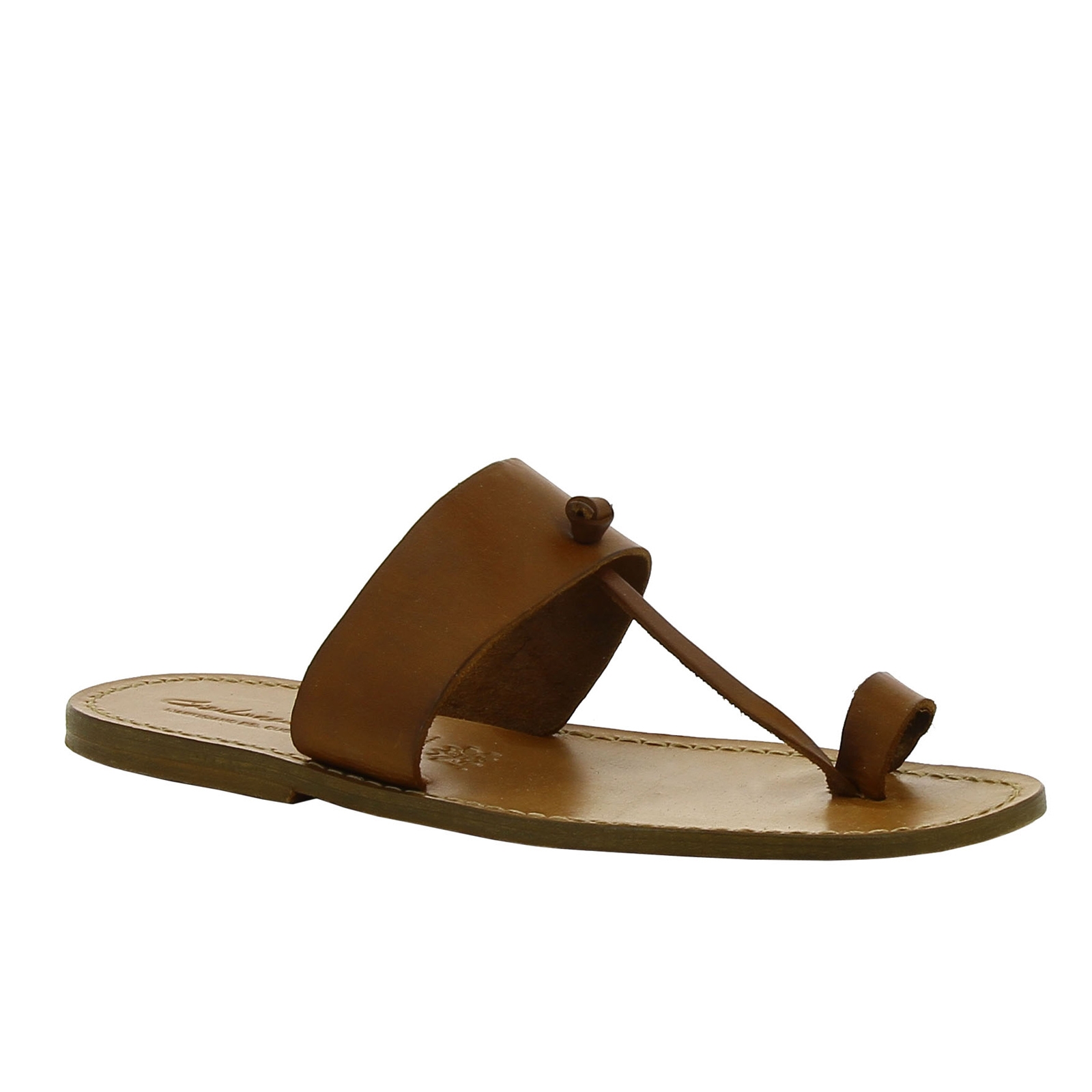 Tan leather toe loop sandals for men Handmade in Italy