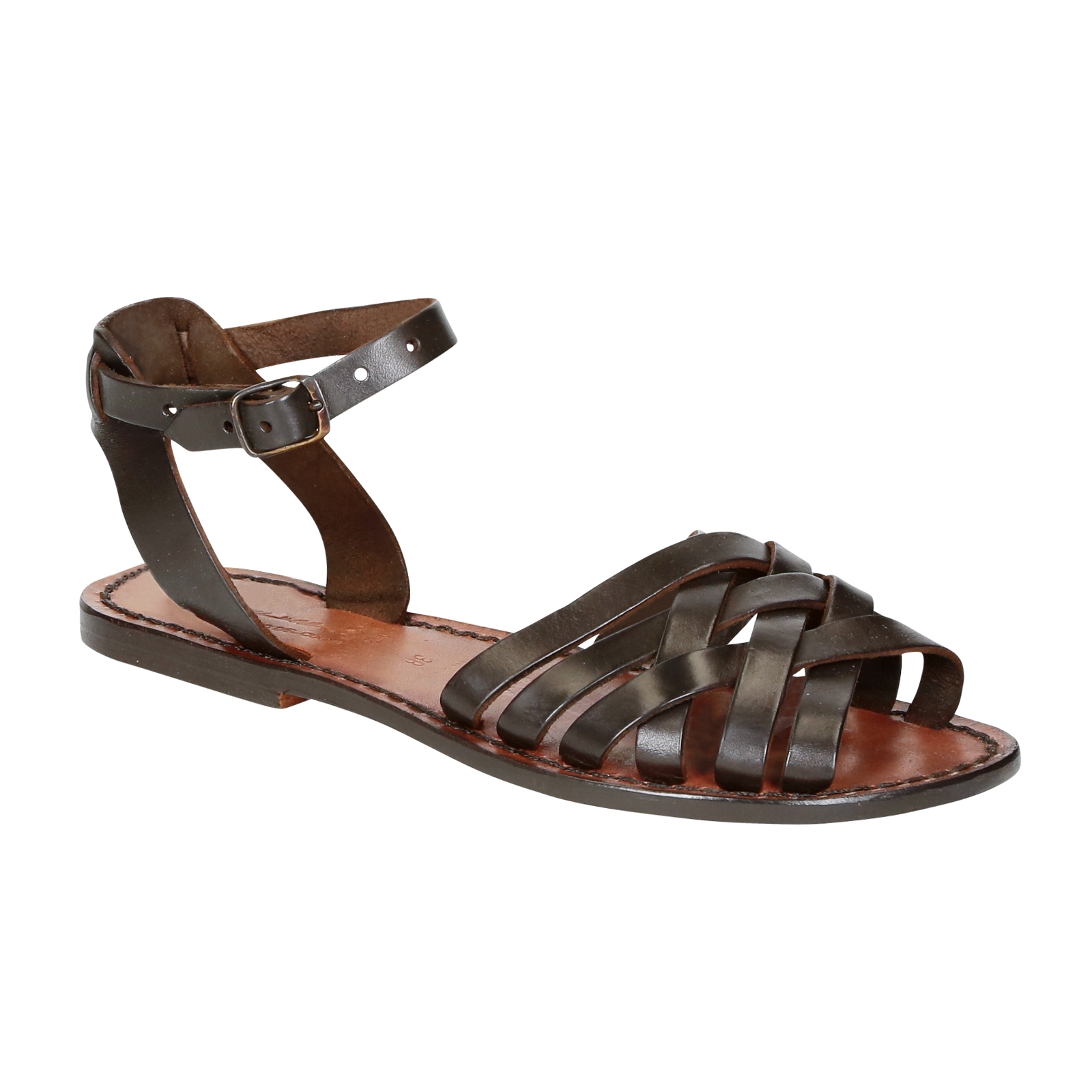 Sandales femme en cuir italienne marron foncé