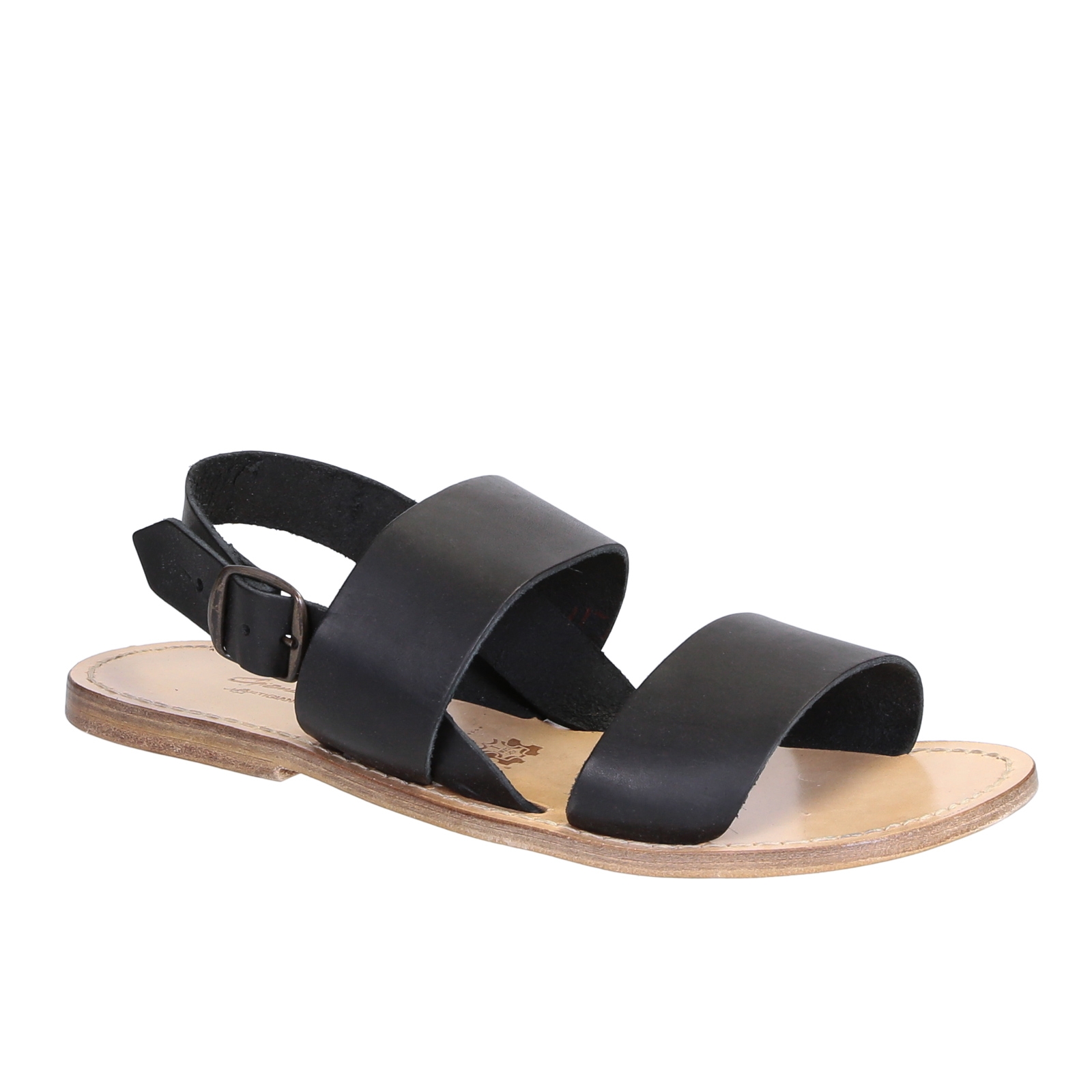 Black leather franciscan sandals for men with natural sole