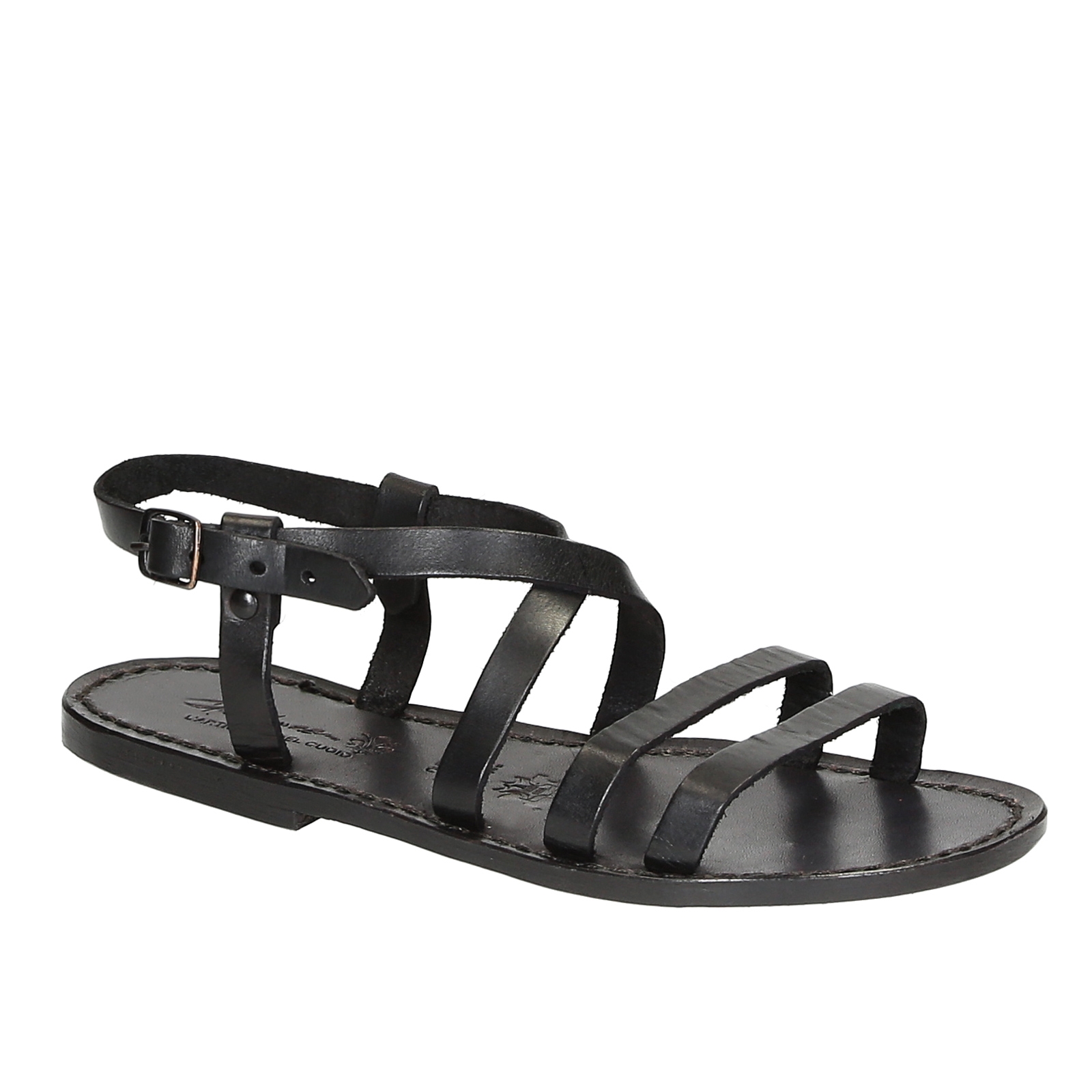 Damen Riemchen-Sandalen aus Schwarzen Leder in Italien von Handgefertigt