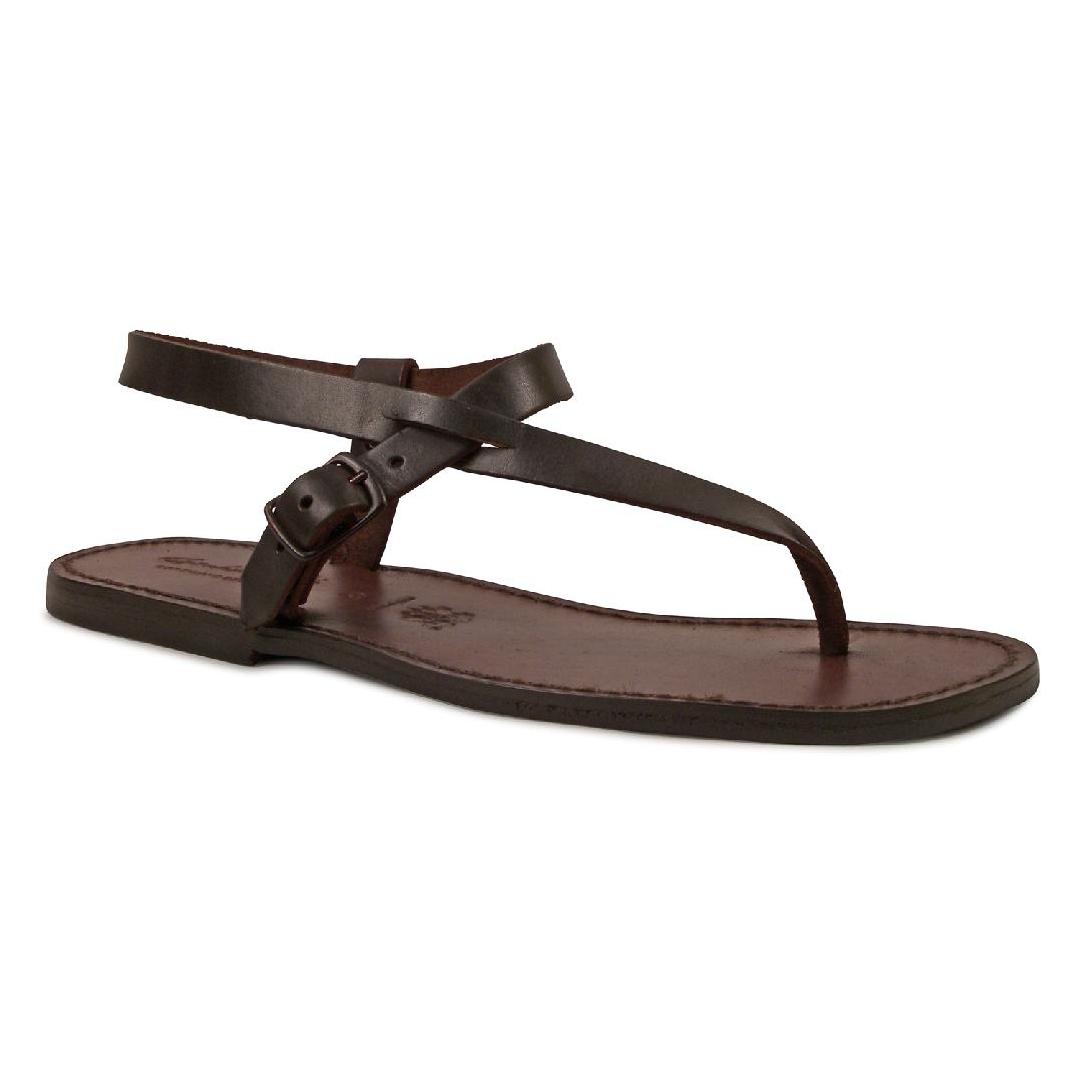 Herren Flip-Flop-Sandalen aus braunem Leder in Italien von Hand gefertigt