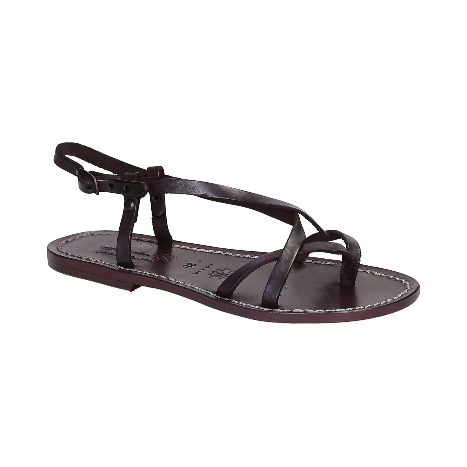 Handgefertigte Sandalen damen aus Pflaume Leder aus Italien