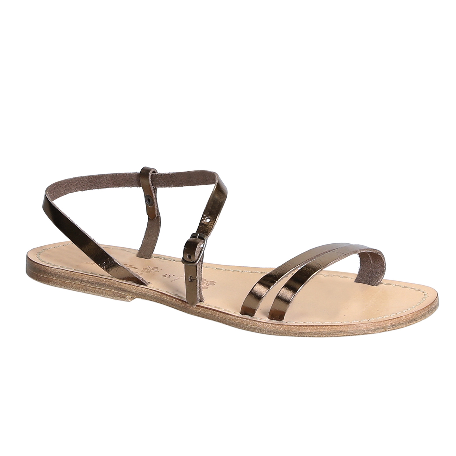 Handgefertigte bronze Laminierte Farben flache Sandalen für Damen