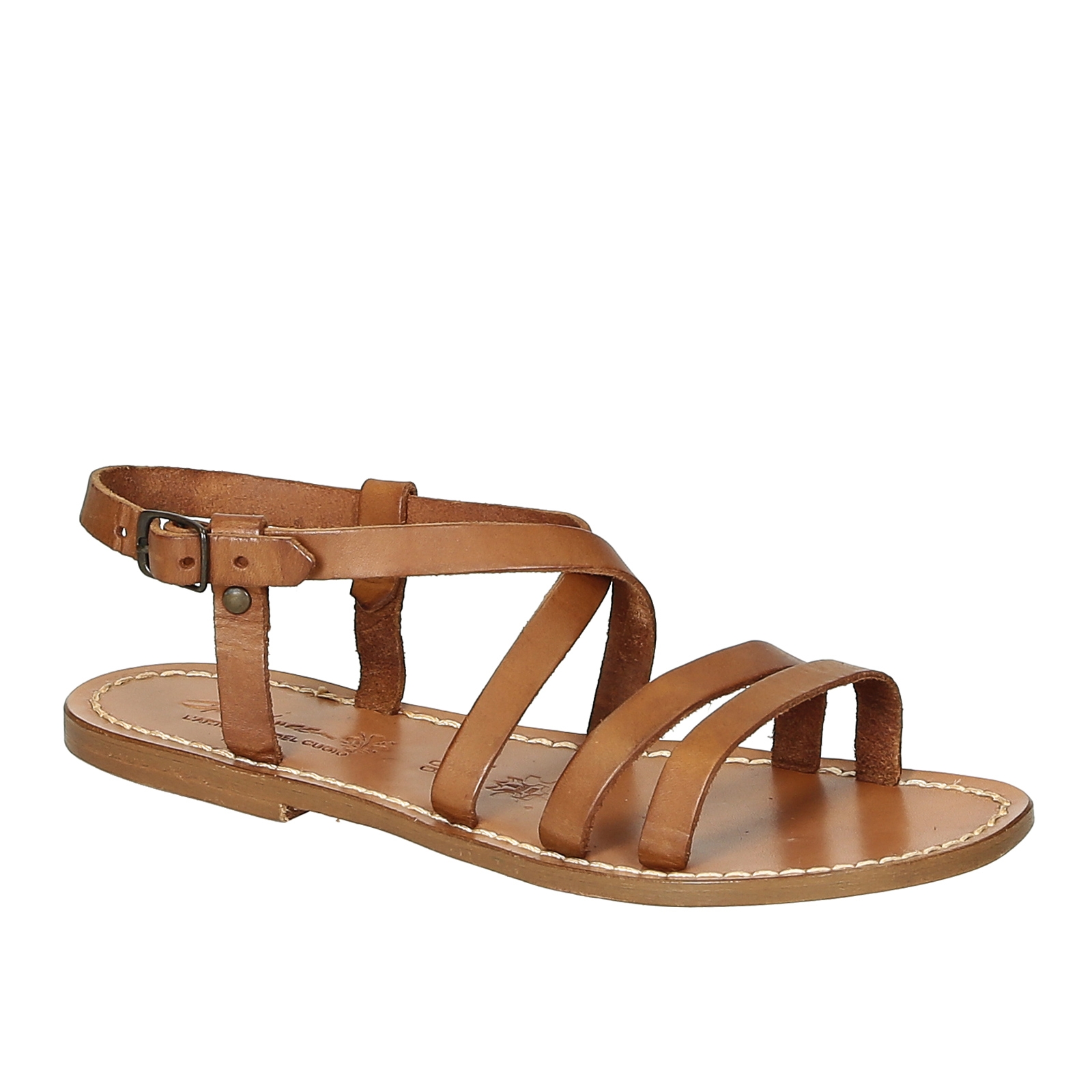 Women's tan leather sandals hand made in Italy