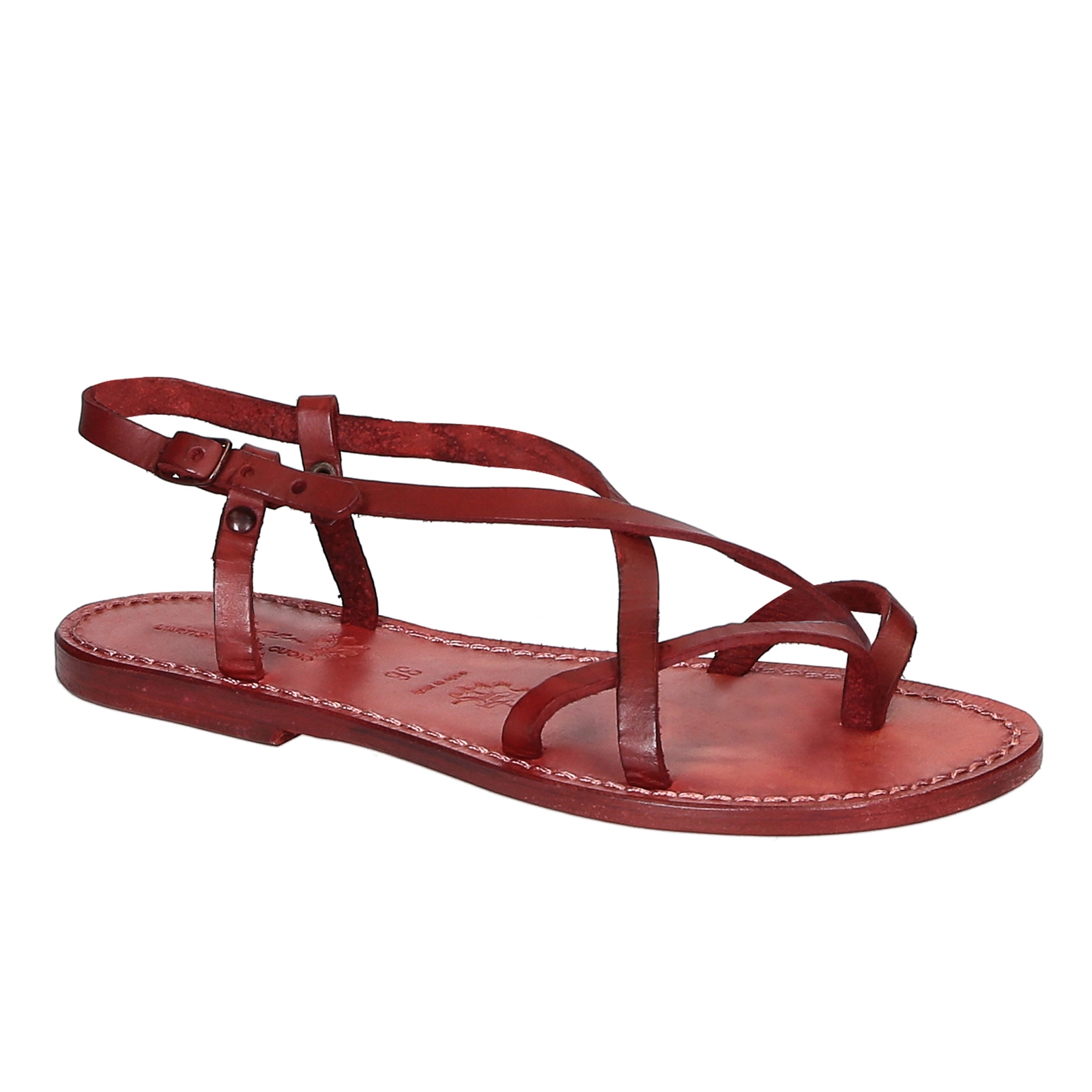 Sandales femme artisanales en cuir veritable rouge