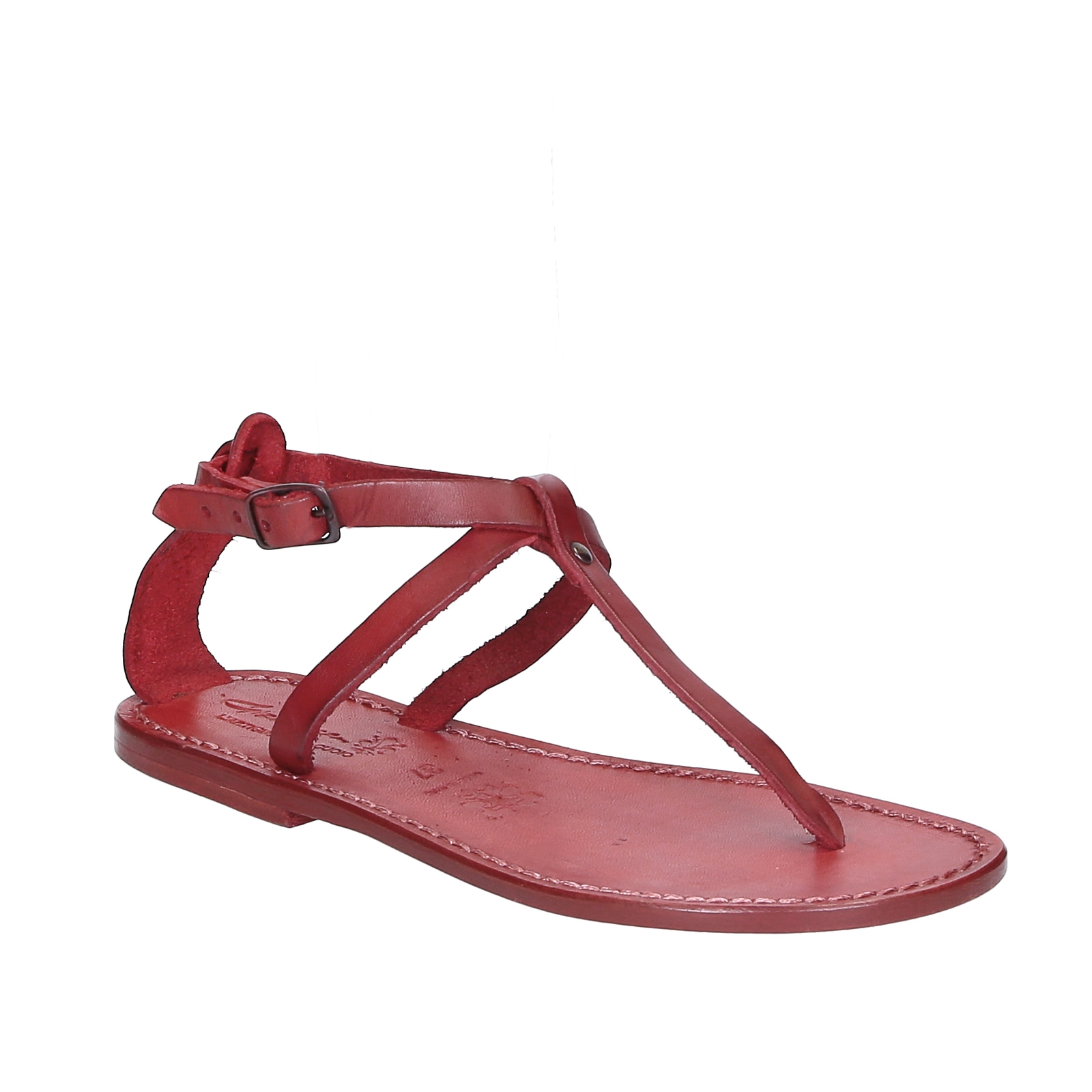 Damen-Riemchen-Sandalen aus rotem Leder in Italien von Handgefertigt