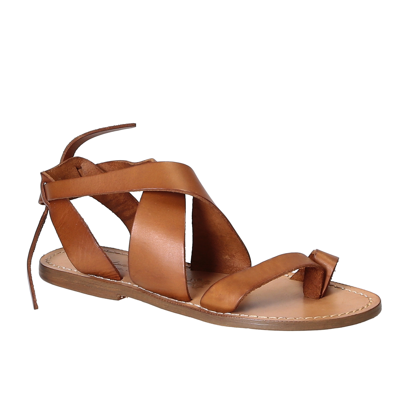 Women sandals in tan Leather handmade in Italy