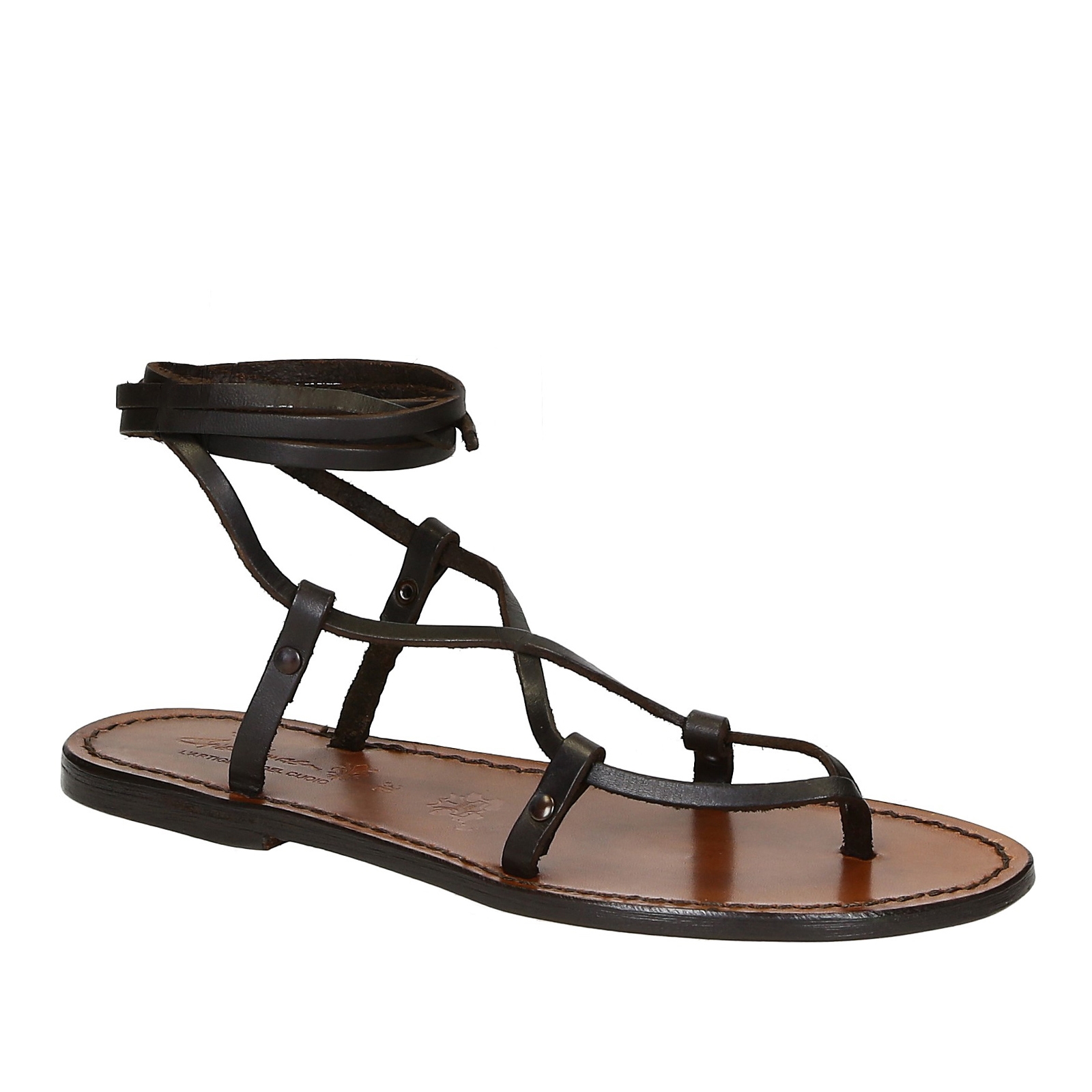 Handmade strappy gladiator sandals in brown calf leather