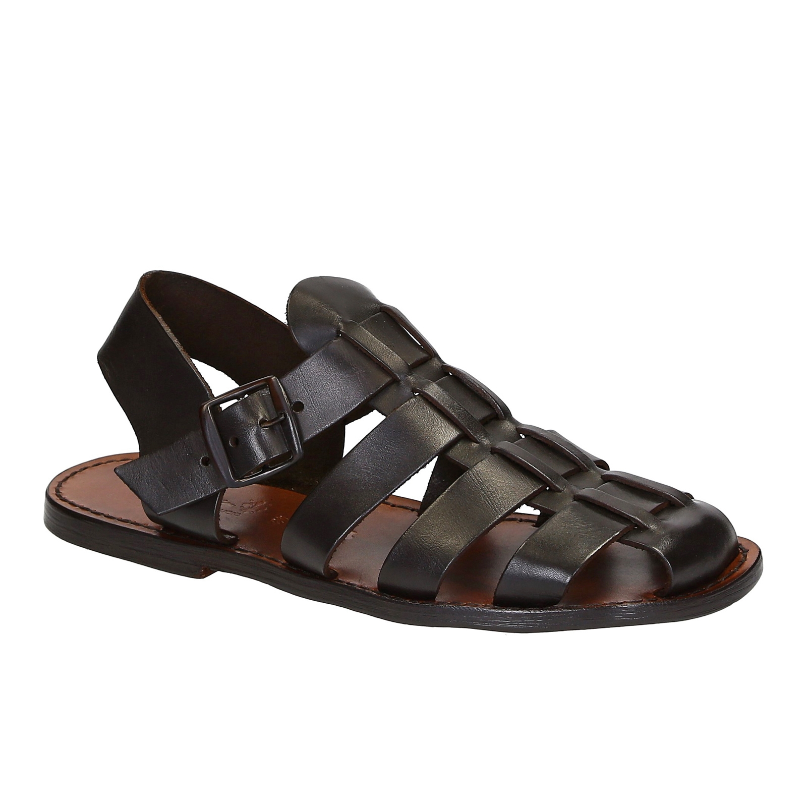 Handmade in Italy mens Franciscan sandals in dark brown leather