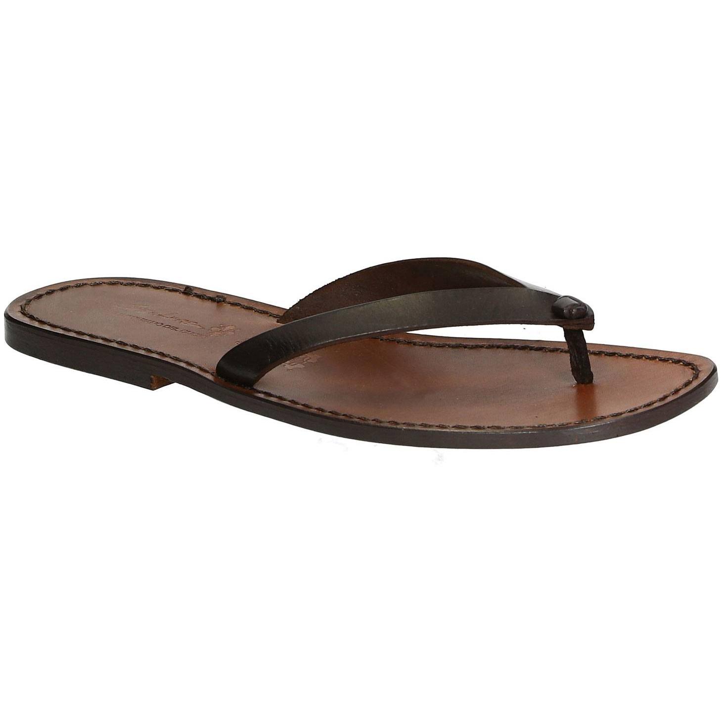 Dark brown leather thongs sandals for men Handmade