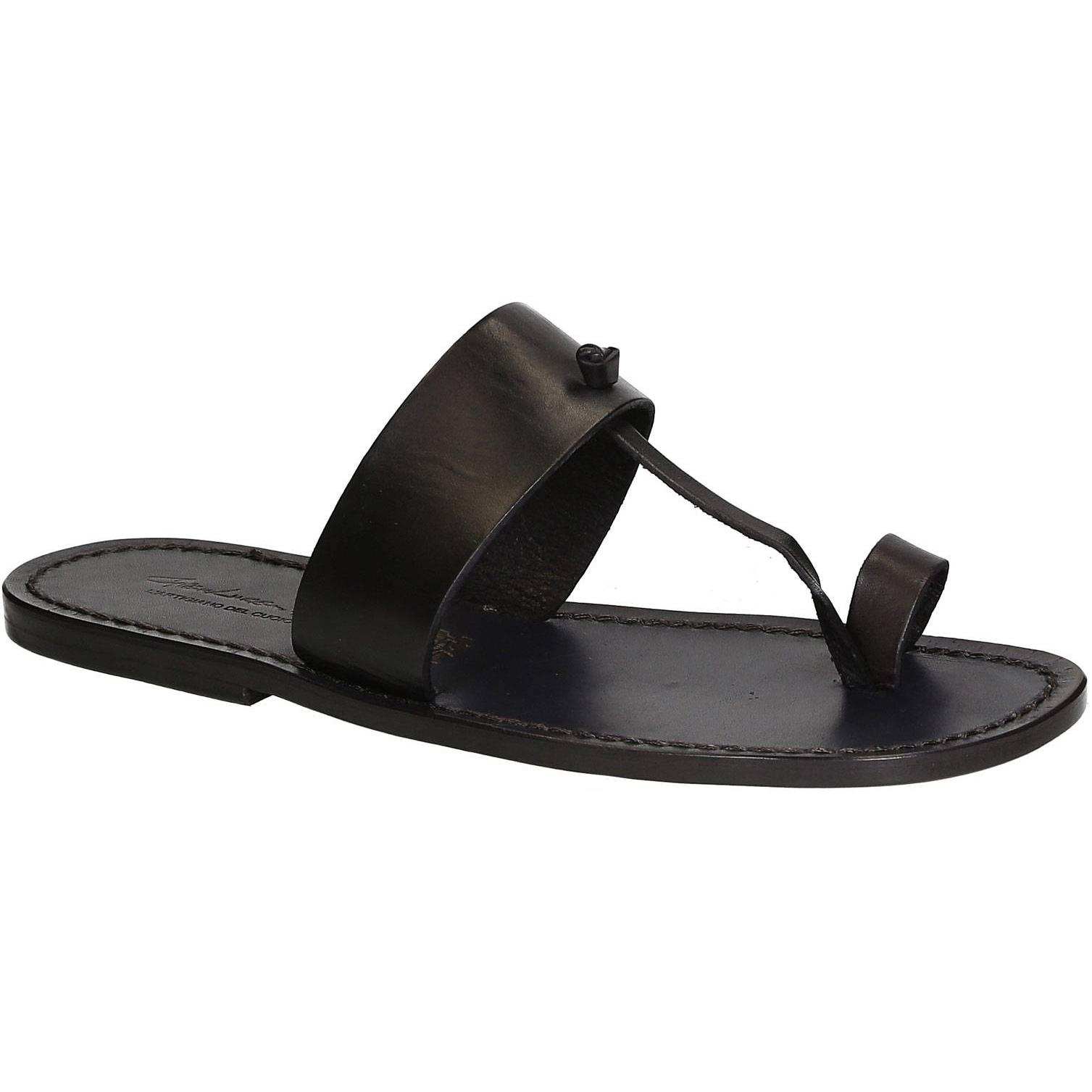 Sandals tong cuir homme noir fait à la main en Italie