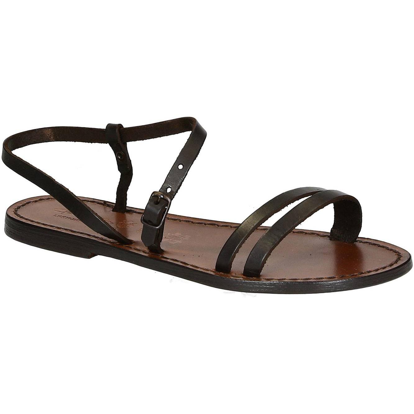 Handmade dark brown flat sandals for women