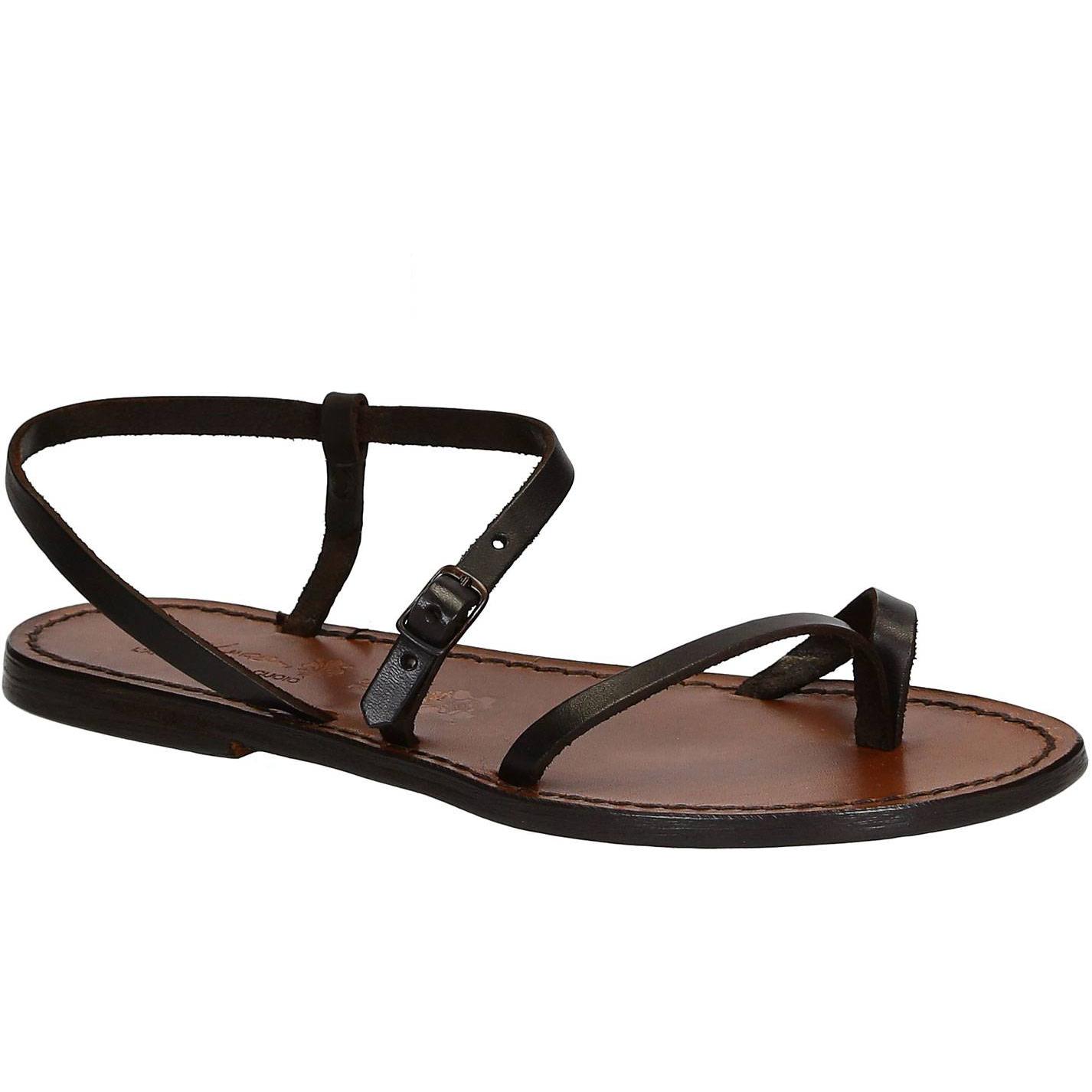 Dark brown flat thong sandals for women