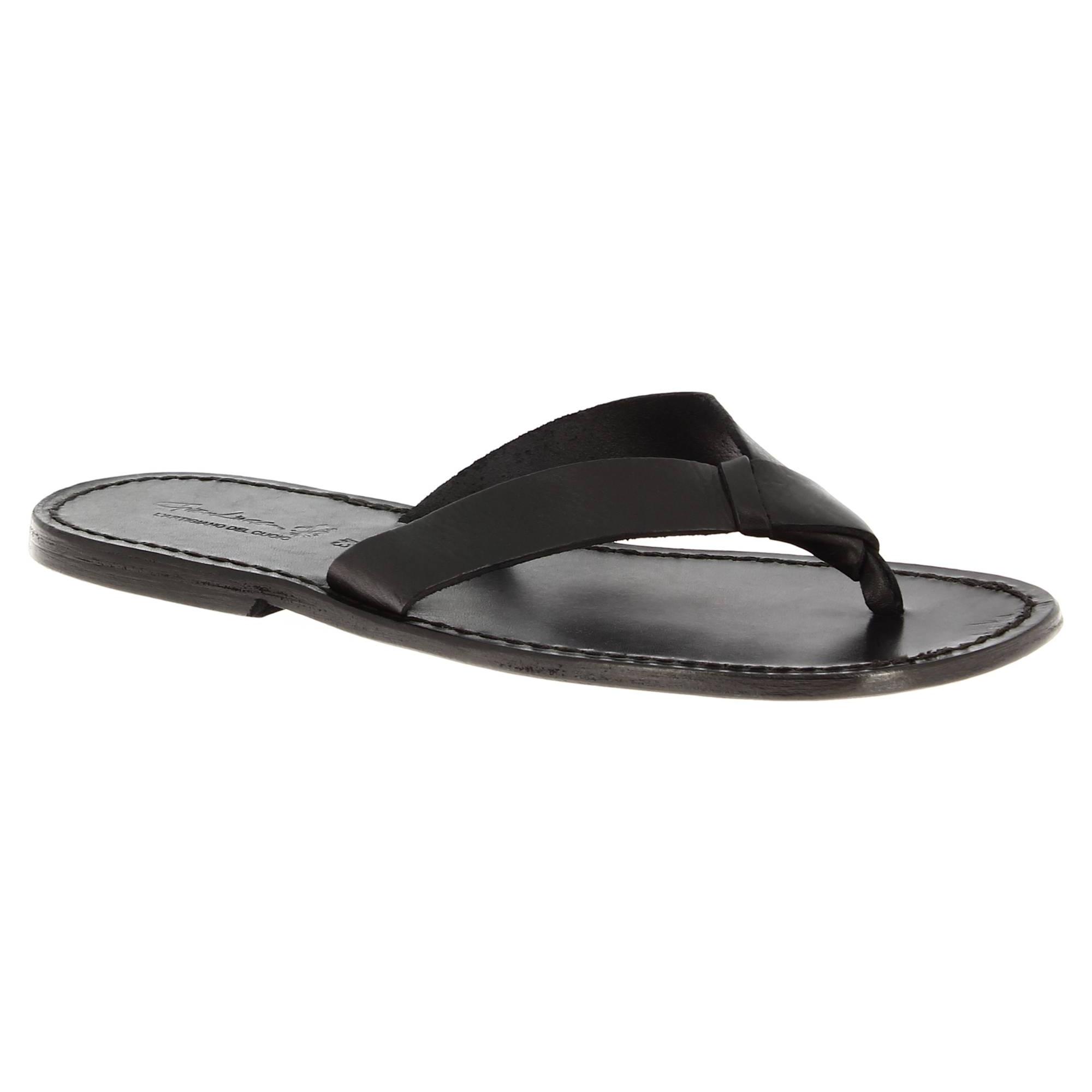 Handgefertigte Schwarze Herren-Zehensandalen leder