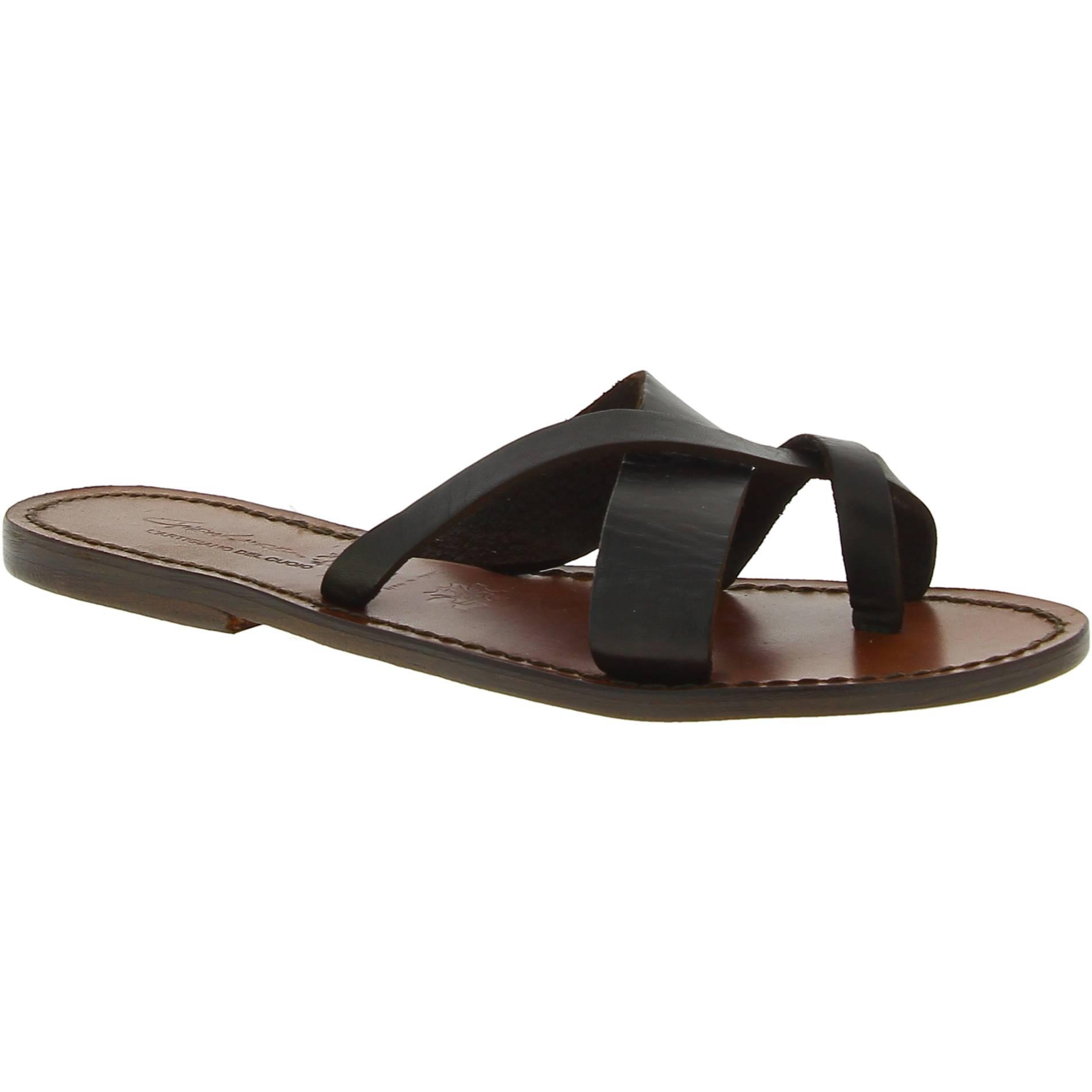 Women's thong sandals Handmade in Italy in dark brown calf leather