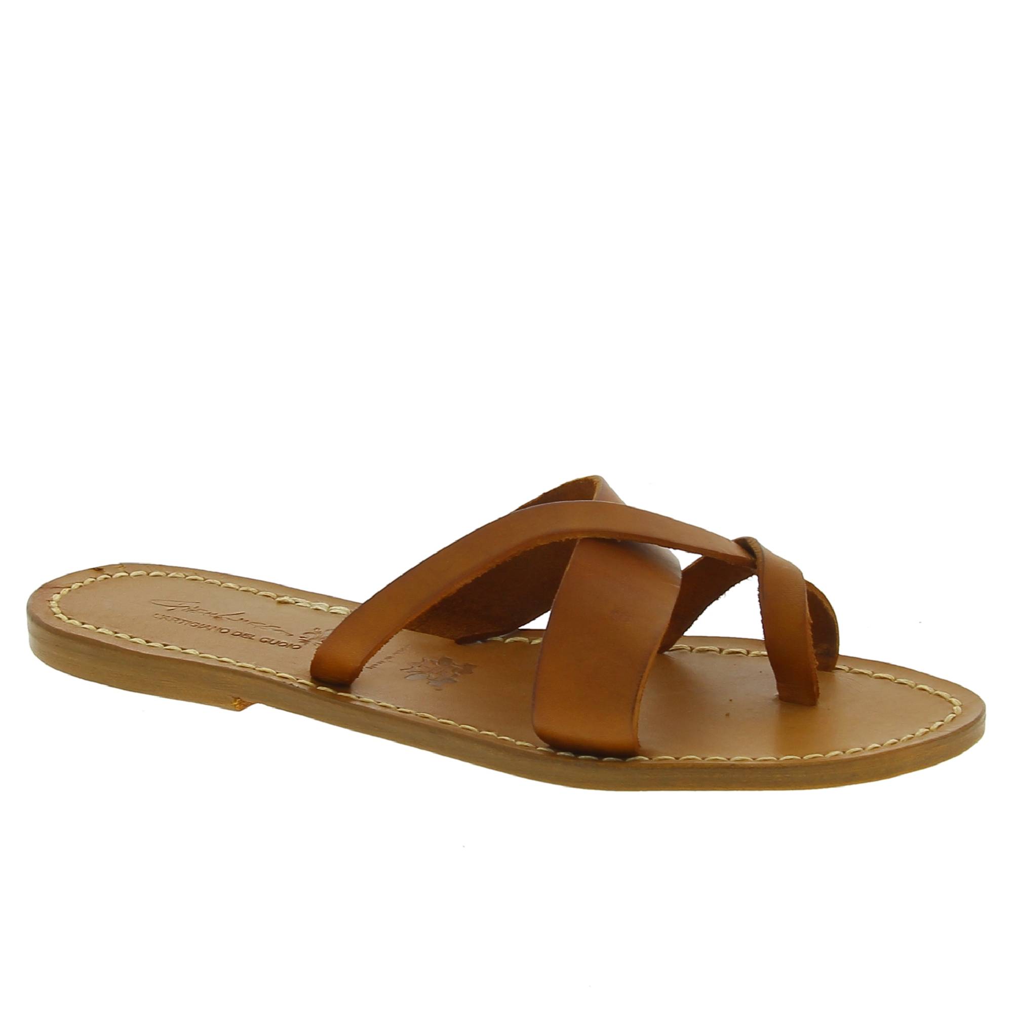 Women's thong sandals Handmade in Italy in tan calf leather