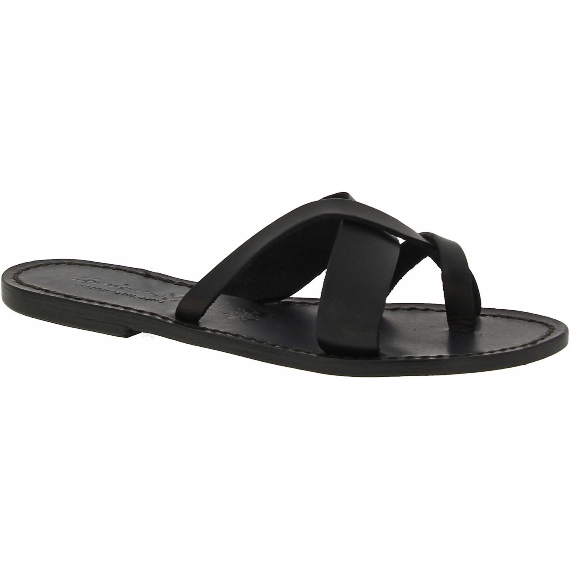 Women's thong sandals Handmade in Italy in black calf leather