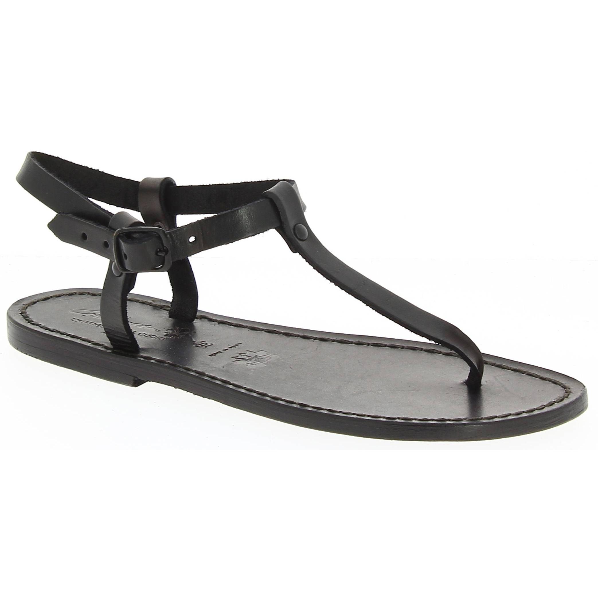 Handgefertigte italienische Sandalen aus Schwarz Leder