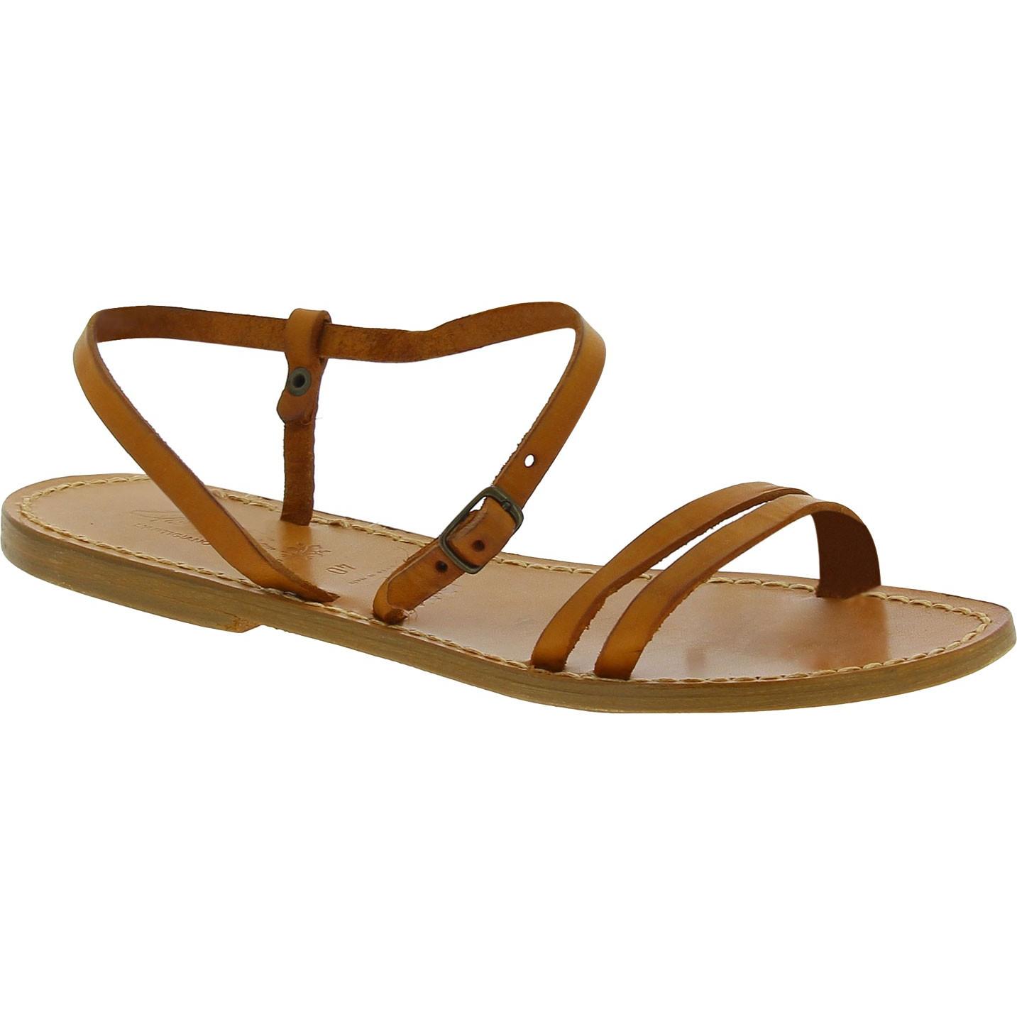 Handmade tan flat sandals for women