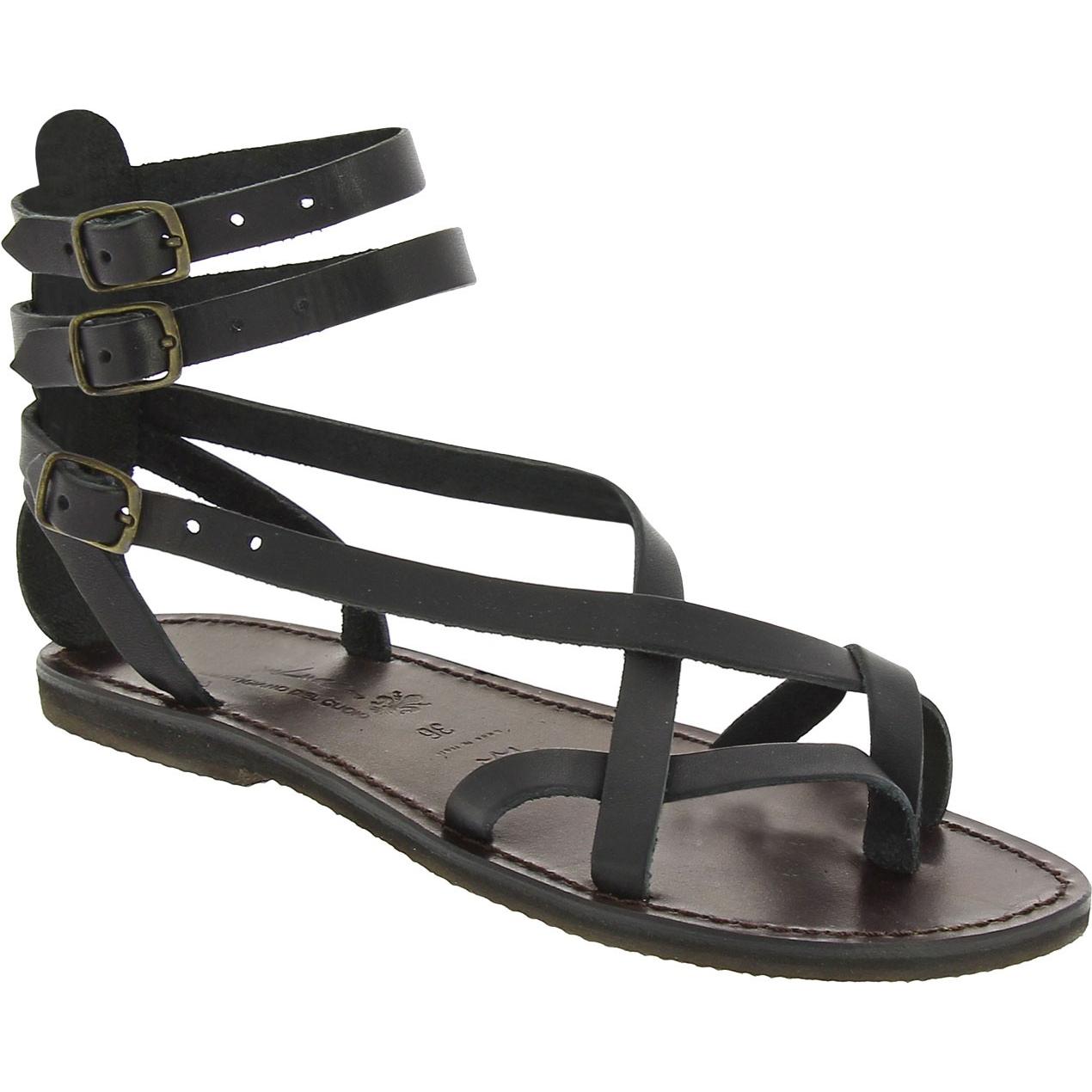 Handgefertigte Damen-Sandalen im Slave-Look aus Schwarze Leder