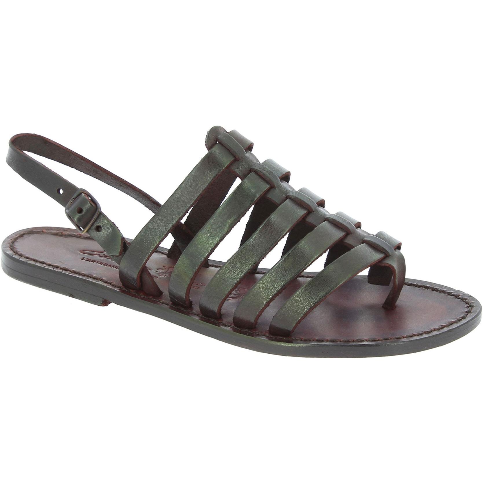 Sandals tongs femme en cuir coulor marron pas cher