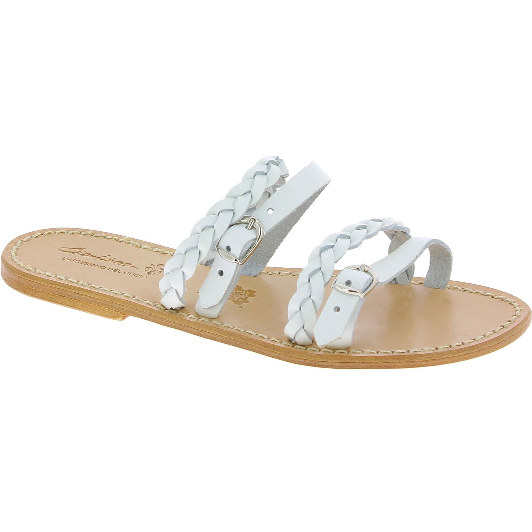 Chanclas de cuero blanco para mujer hechas a mano