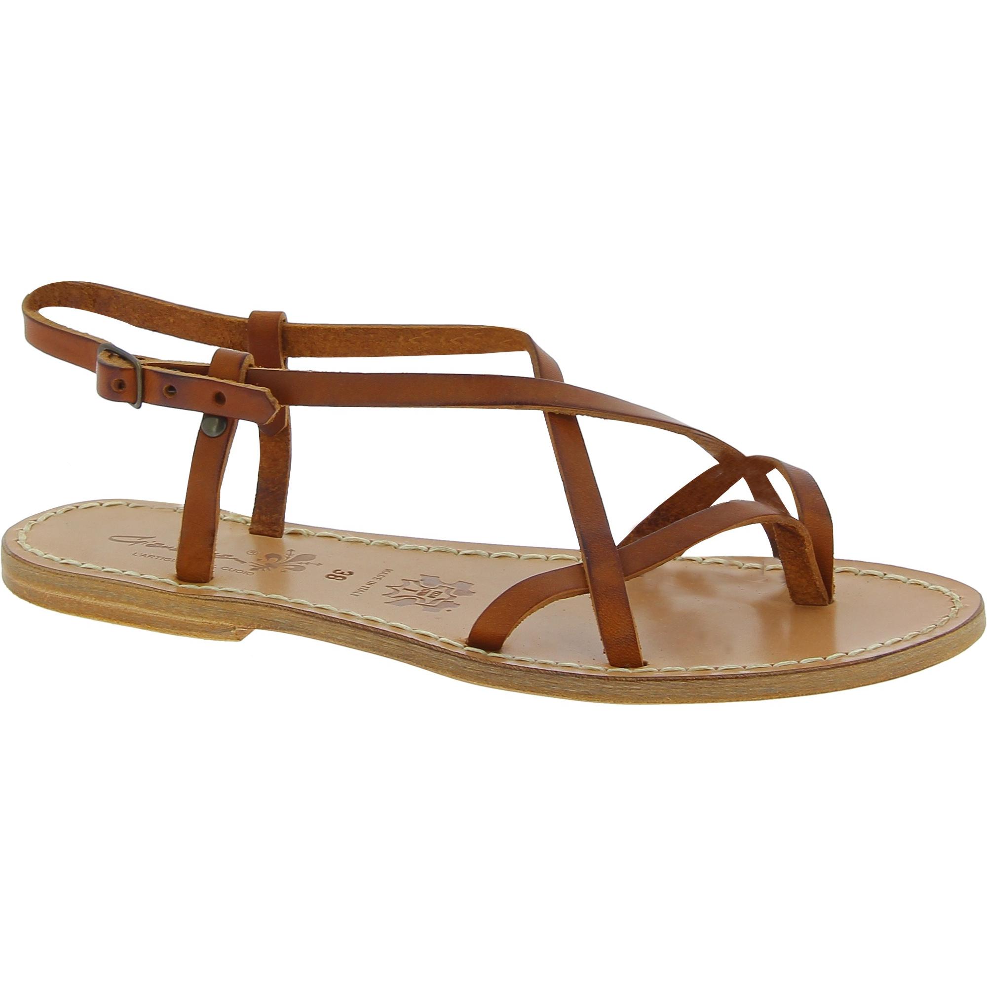 Tan leather sandals for women Handmade in Italy