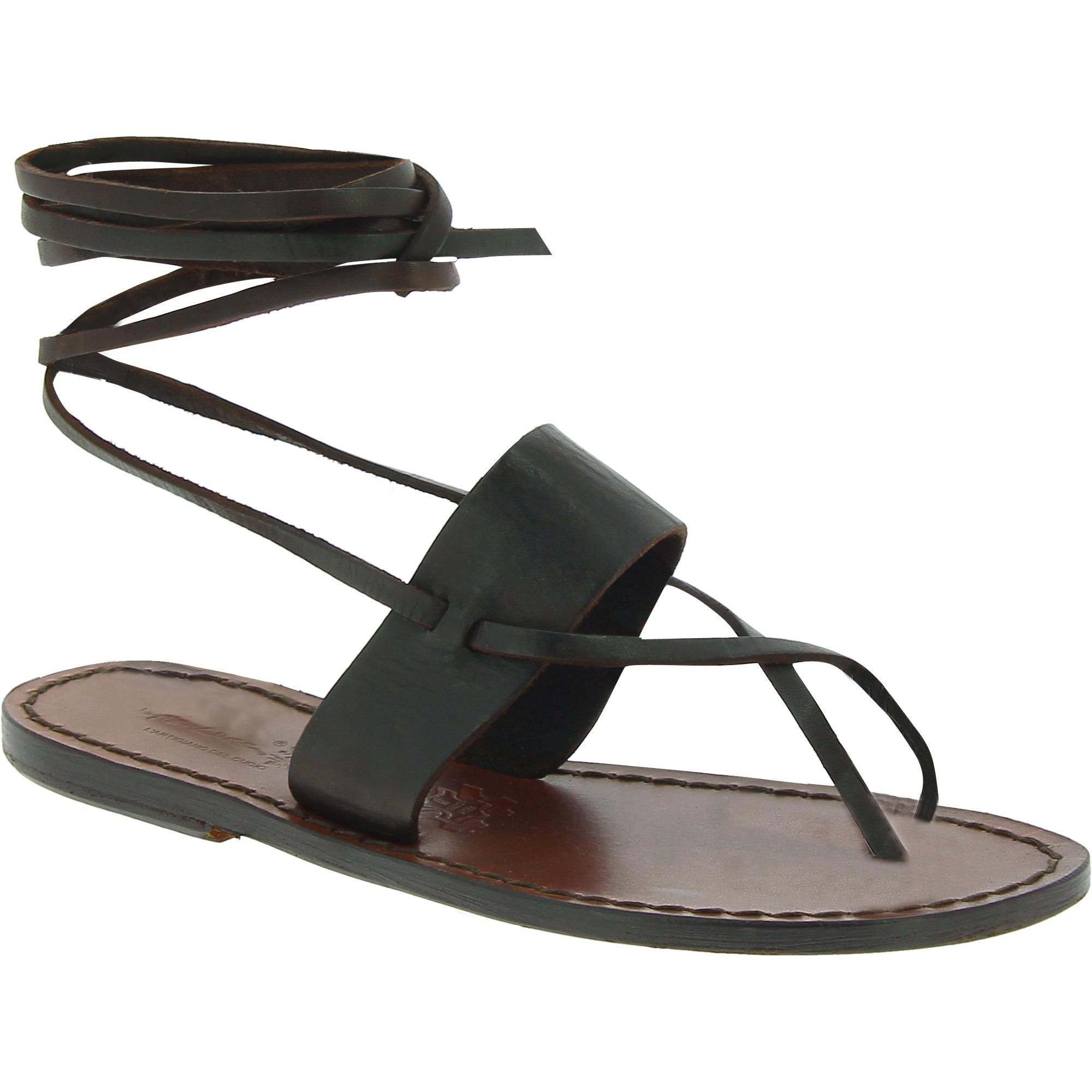 Brown leather strappy sandals Handmade in Italy