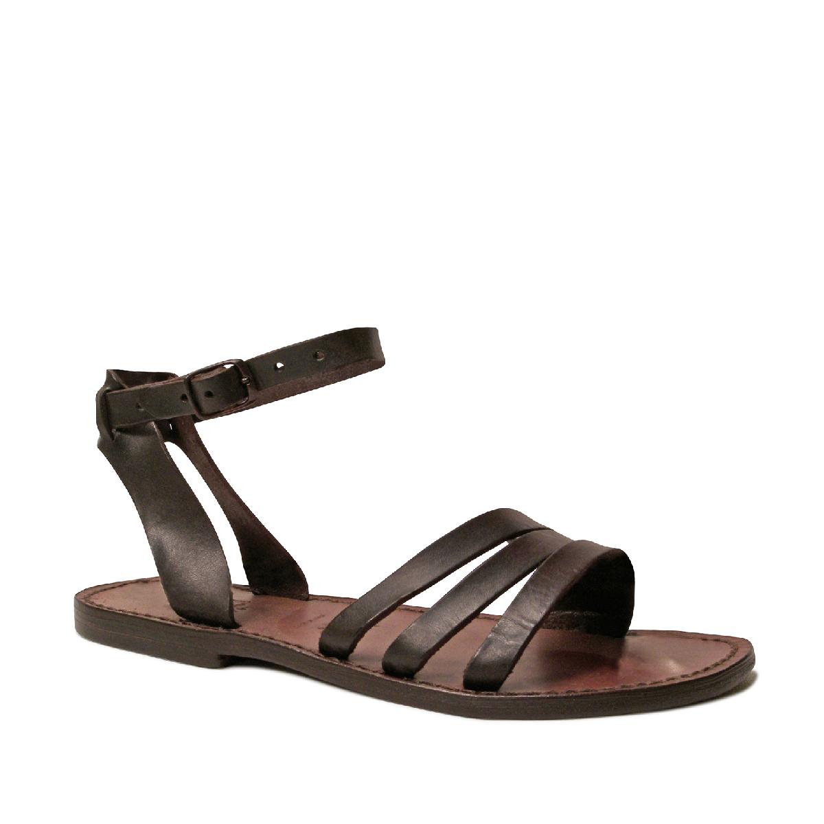 Brown leather franciscan sandals for womens handmade in Italy