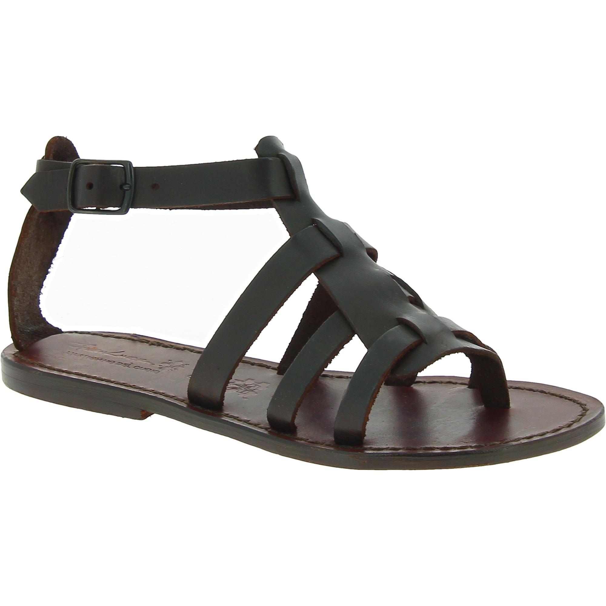 Women's sandals in Dark Brown Leather handmade in Italy