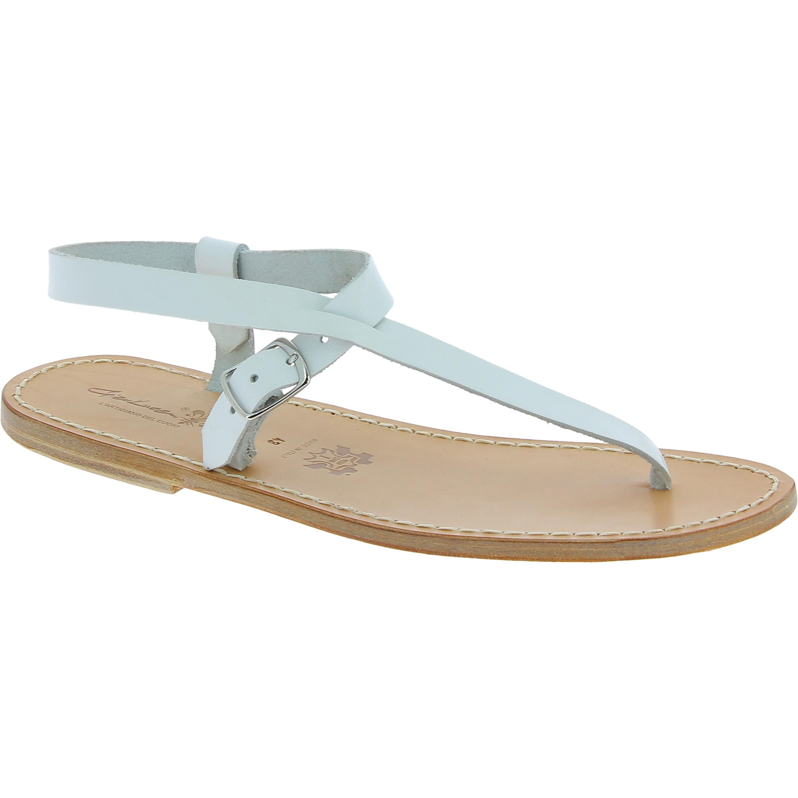 Handmade white leather thong sandals for men