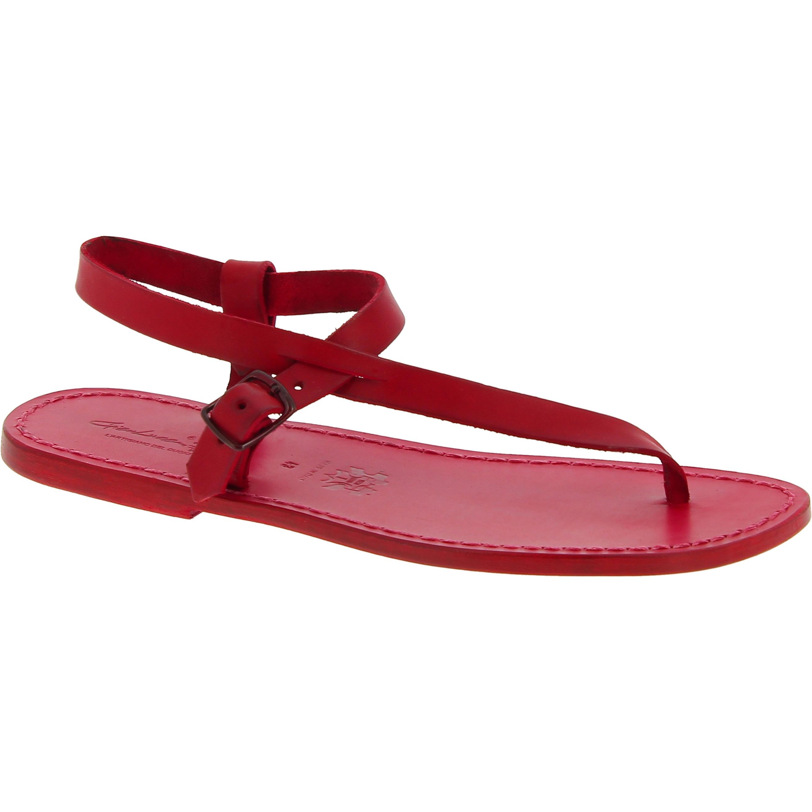 Handmade red leather thong sandals for men