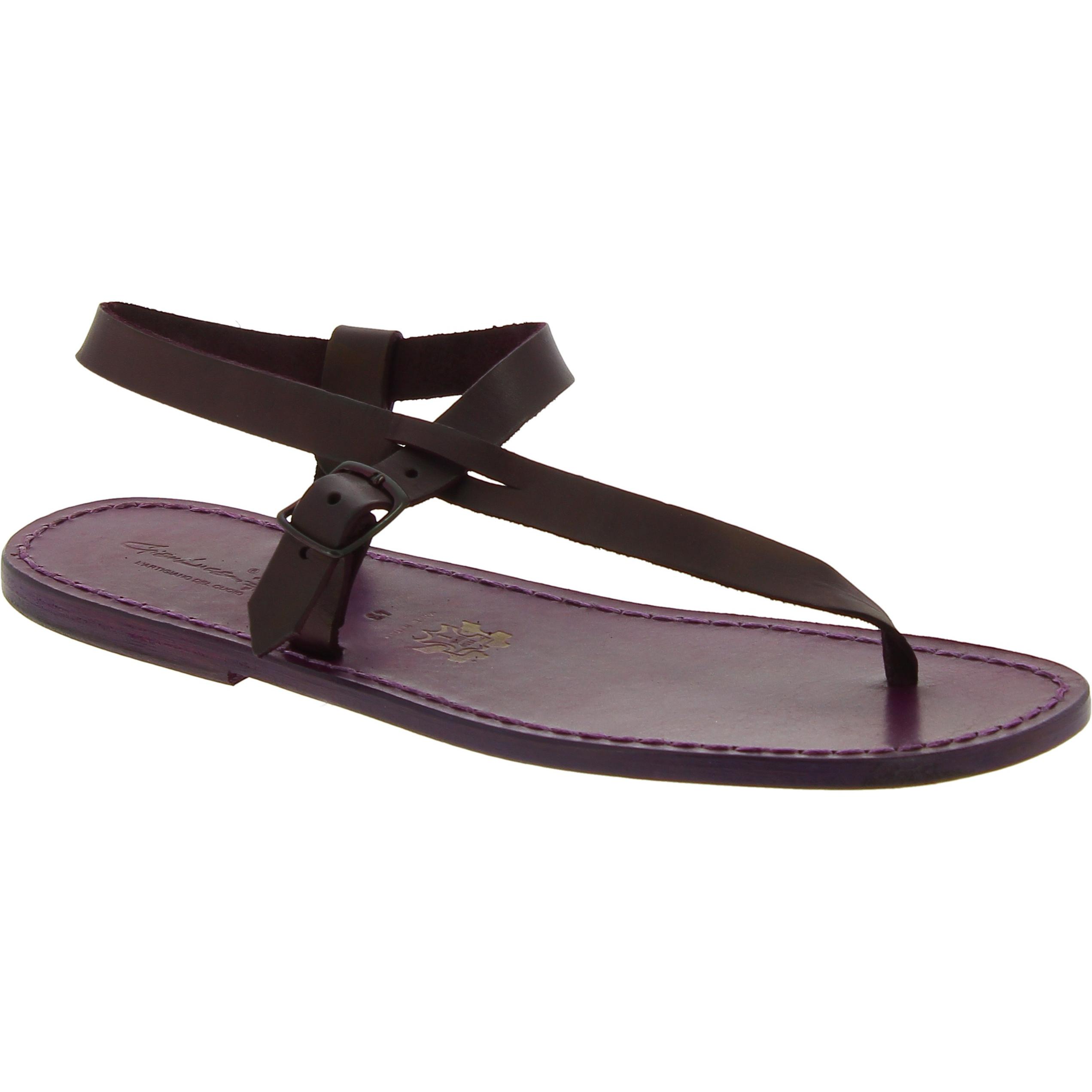 Handmade purple leather thong sandals for men