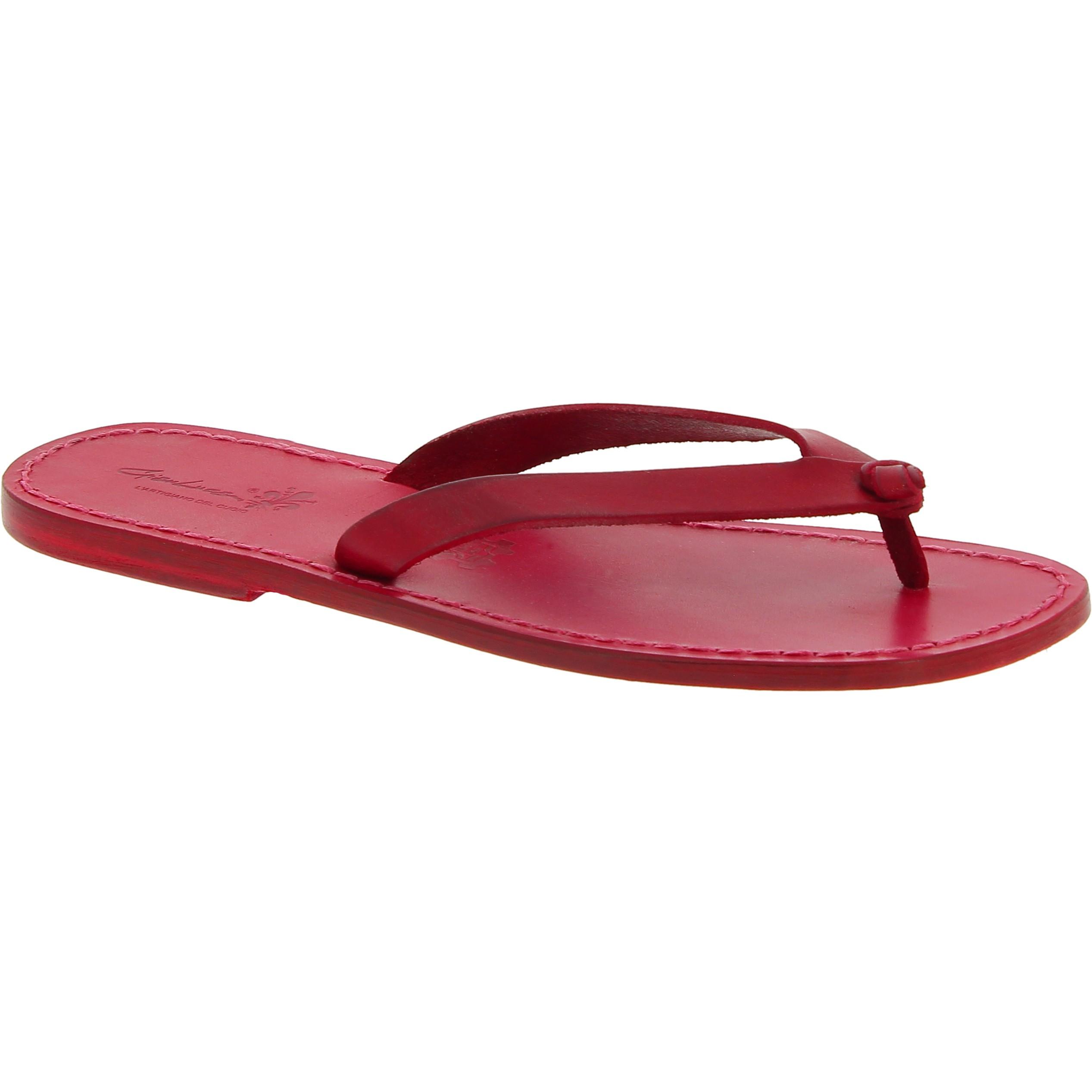 Red leather thongs sandals for men Handmade