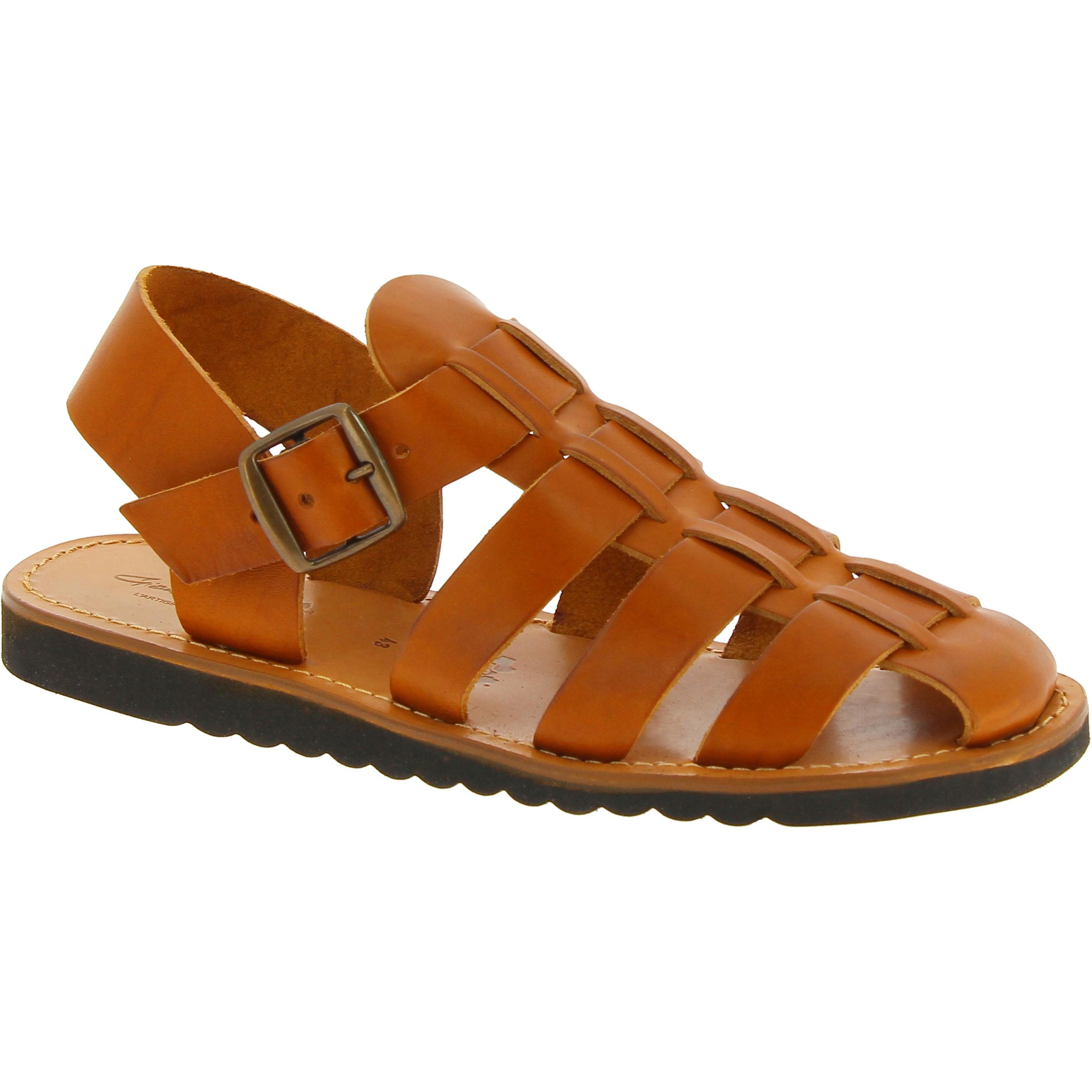 Sandales religieux homme en cuir marron artisanales