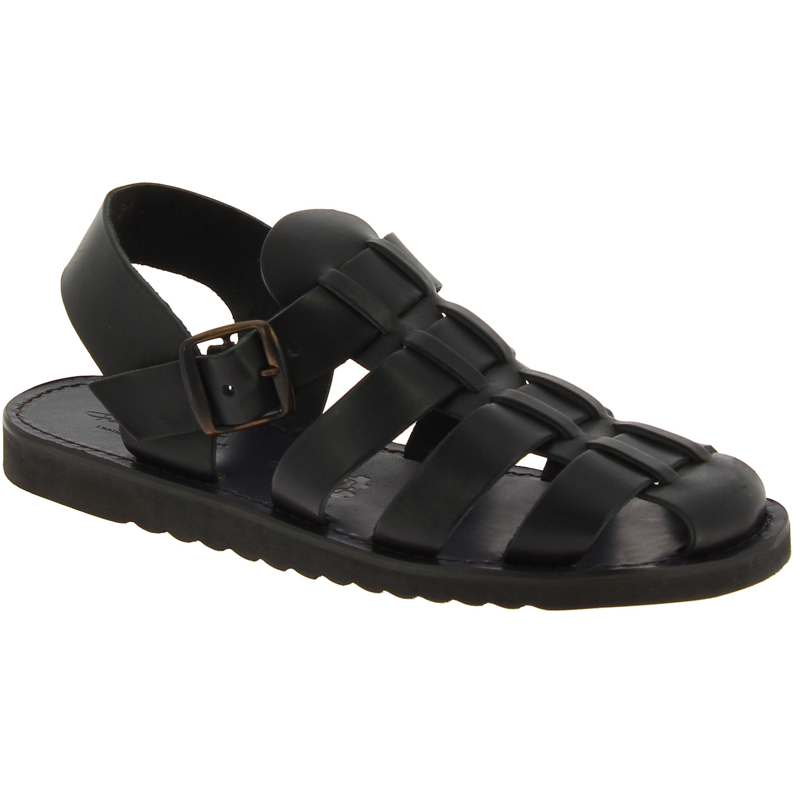 Sandalias frailes para hombre en cuero negro hechas a mano