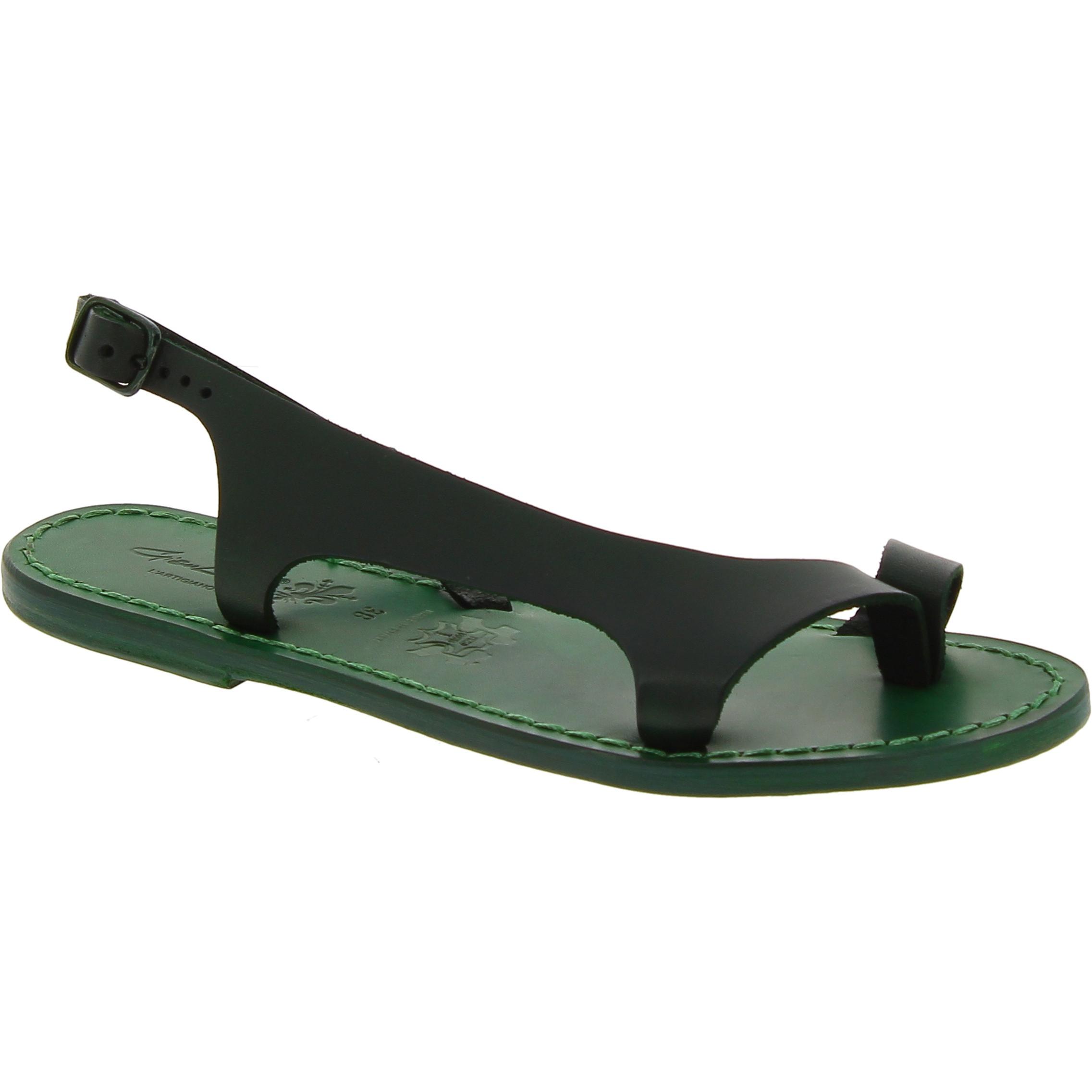 Green leather thong sandals for women Handmade in Italy