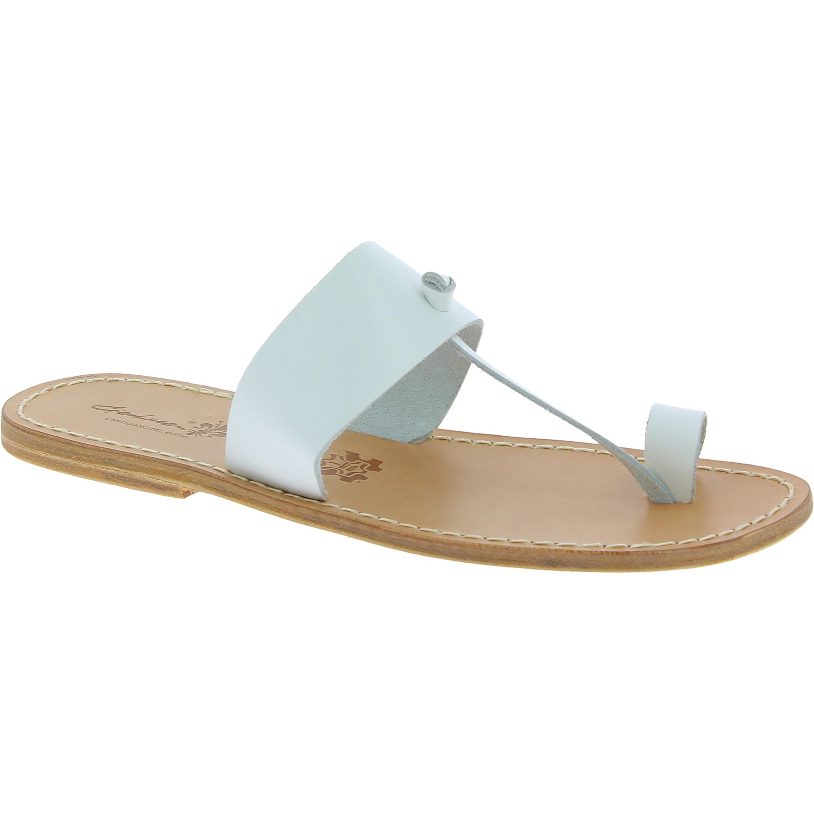 Sandals tong cuir blanc pour homme fait à la main en Italie