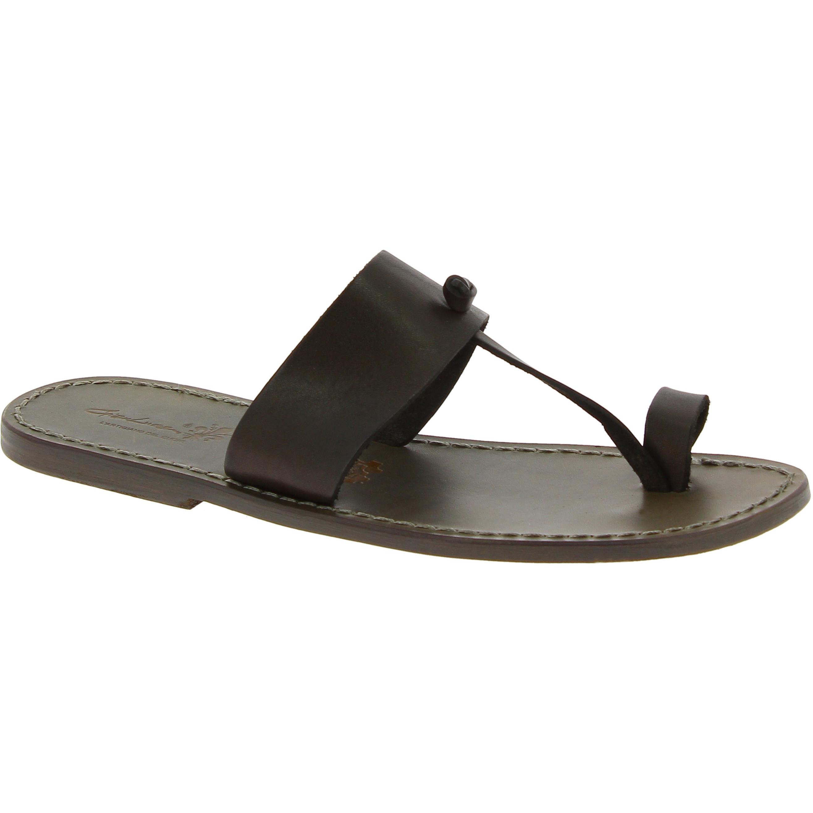 Mud color leather thong sandals Handmade in Italy