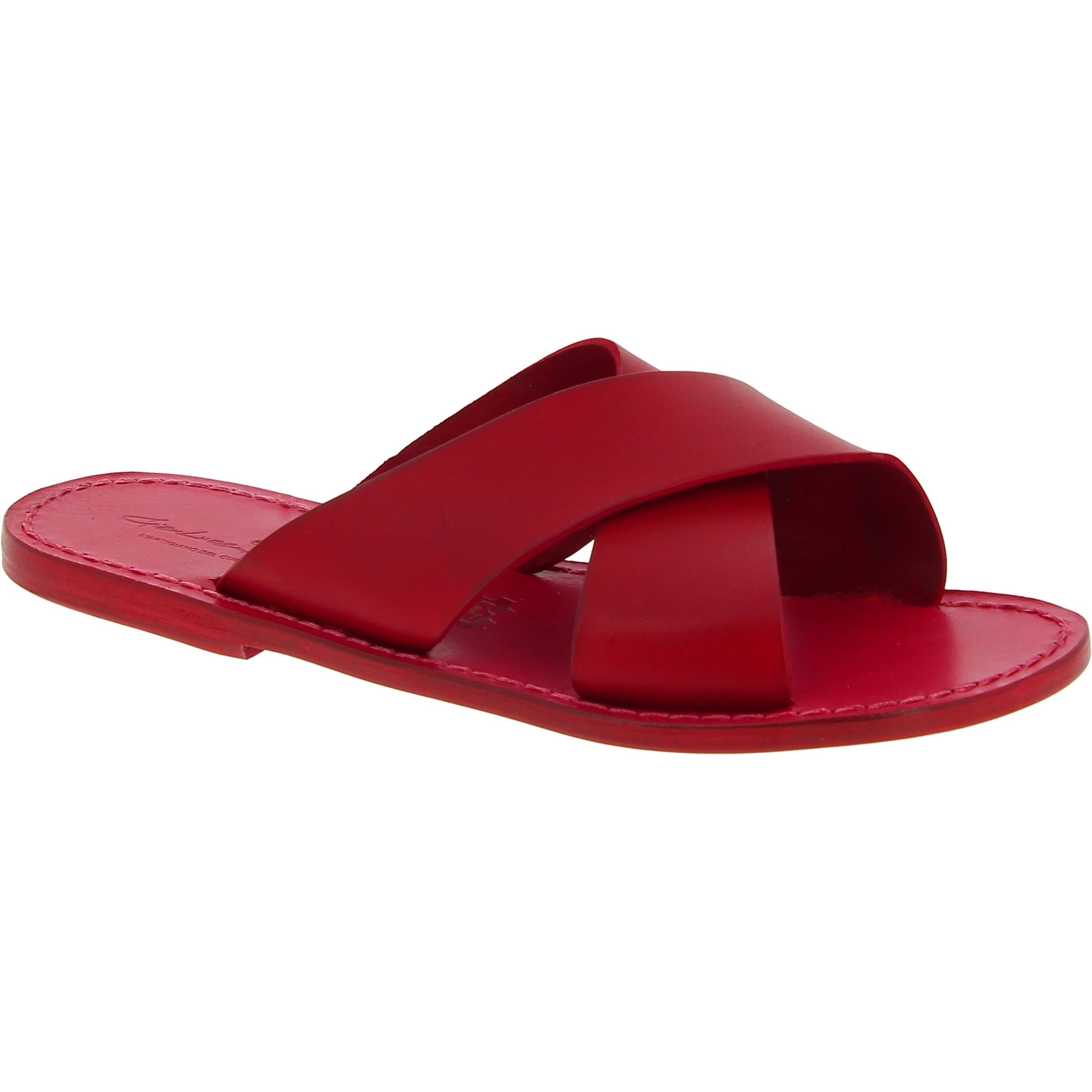 Men's leather slippers handmade in Italy in red leather