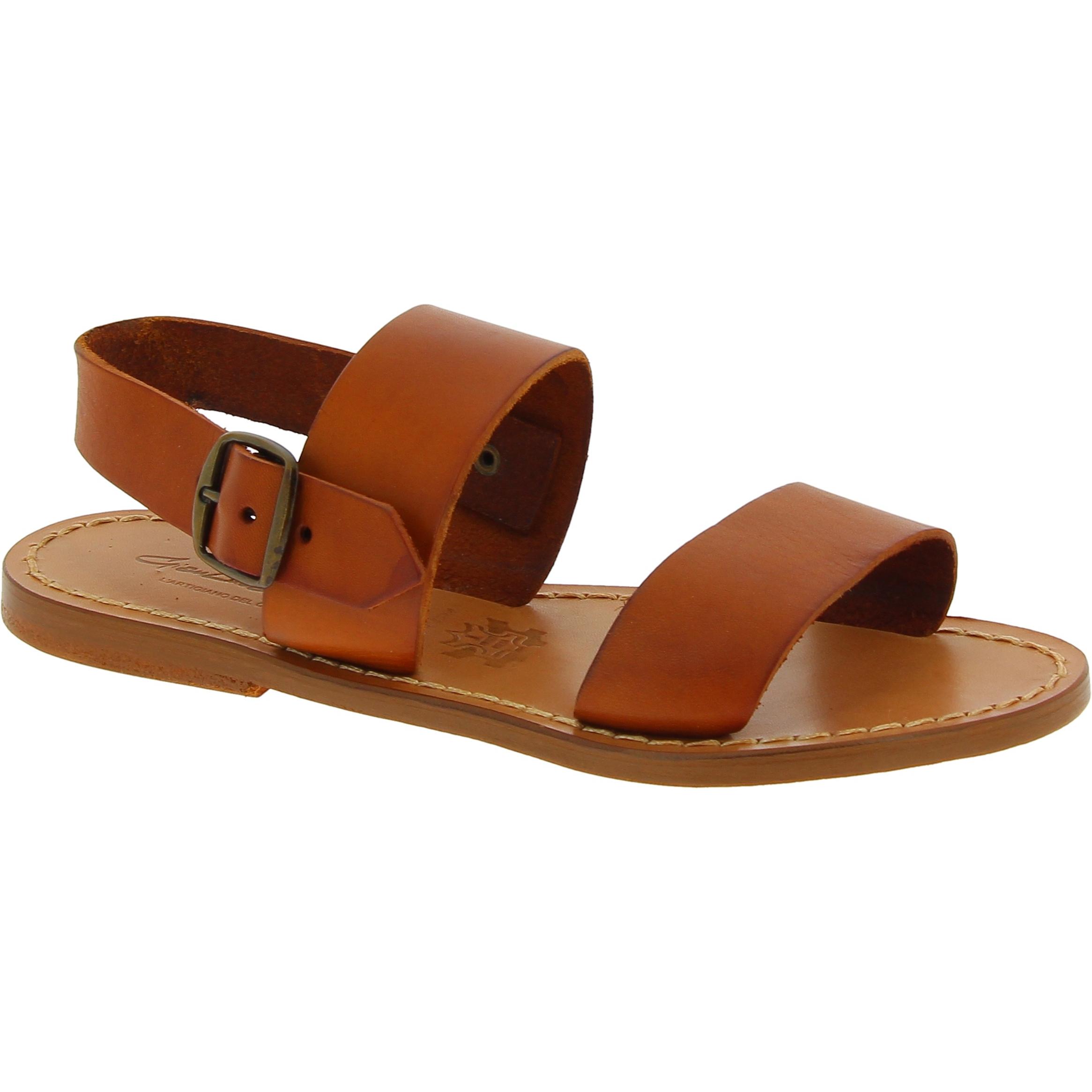 Tan leather women's franciscan sandals handmade in Italy