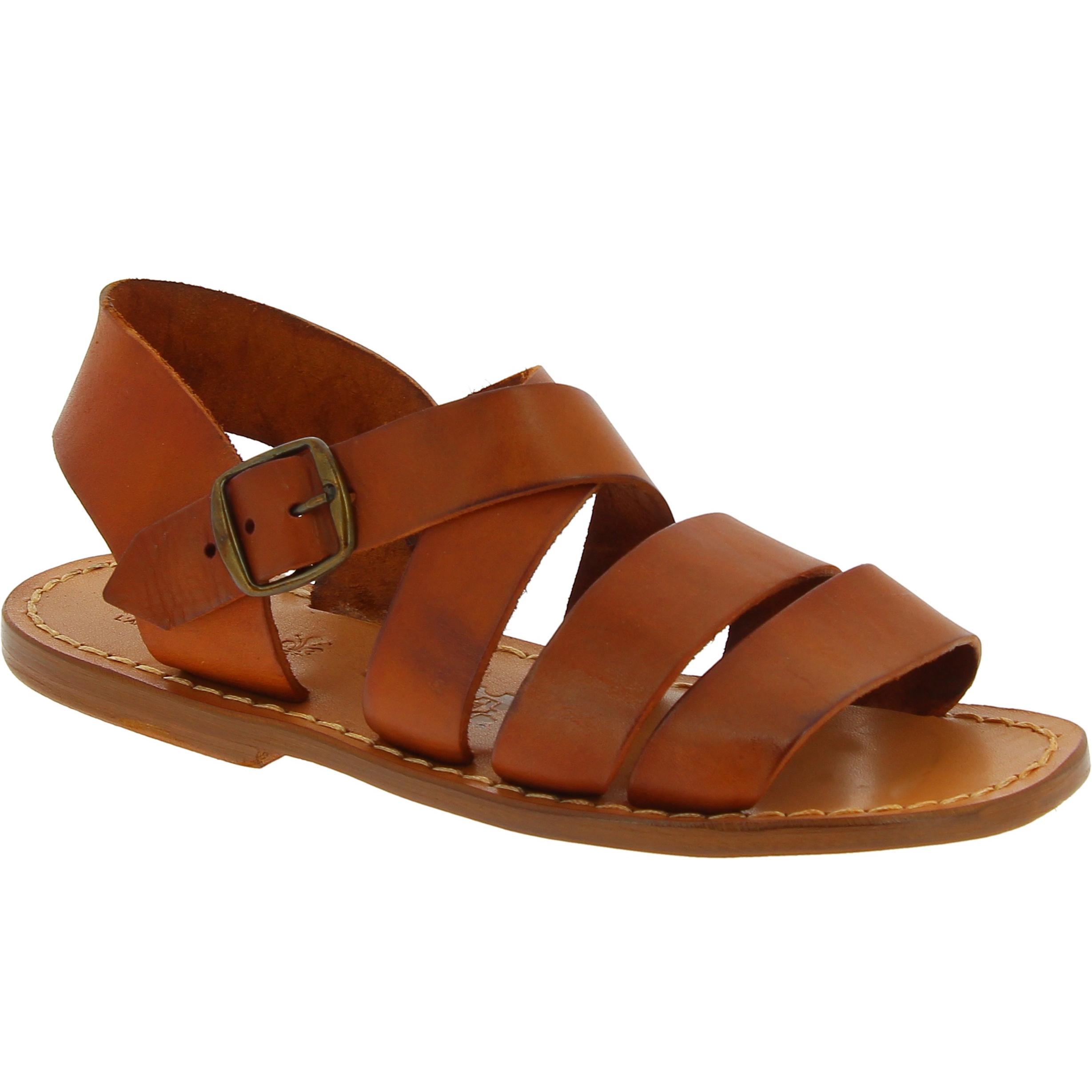 Handmade men's sandals in tan leather Made in Italy