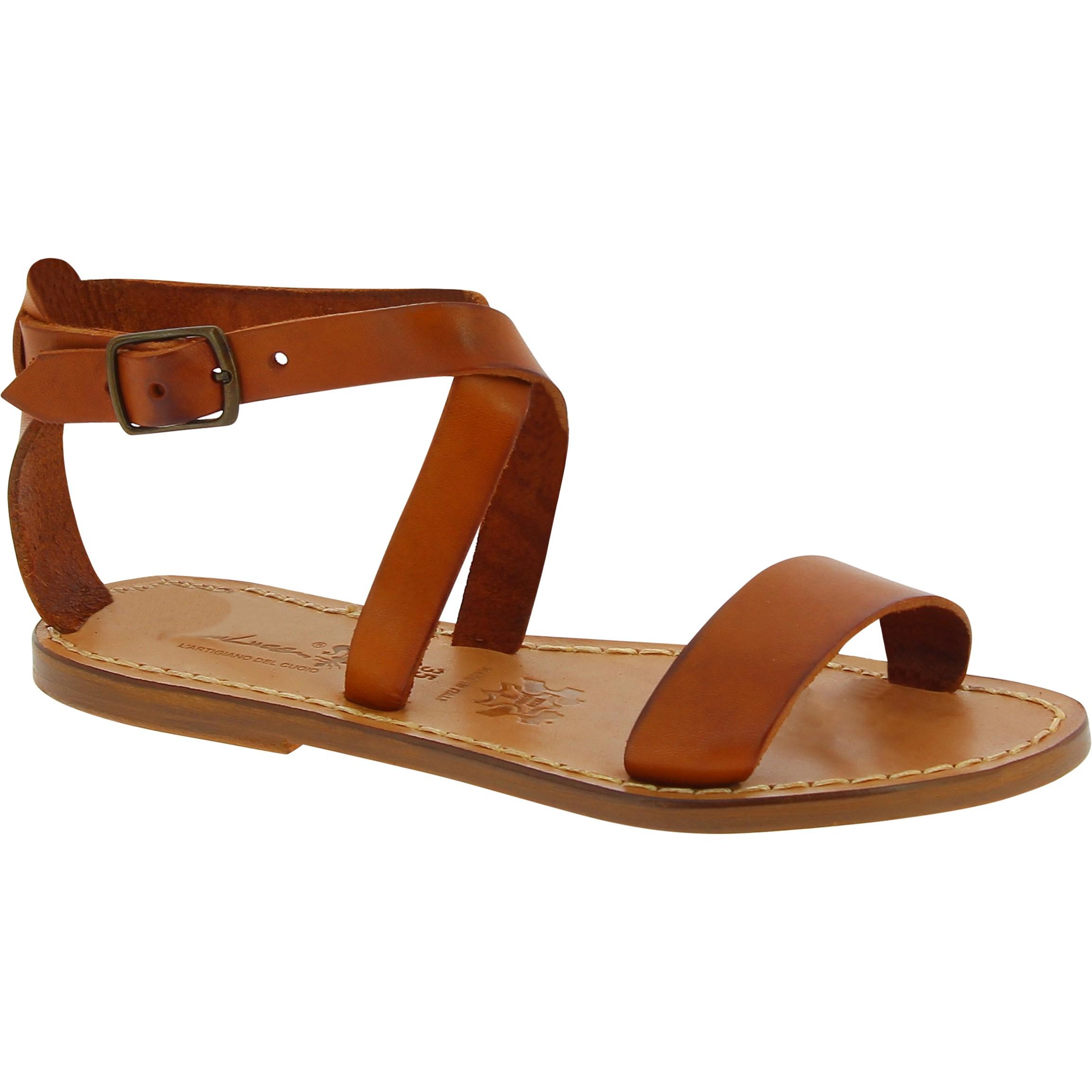 Women's sandals in tan leather handmade in Italy